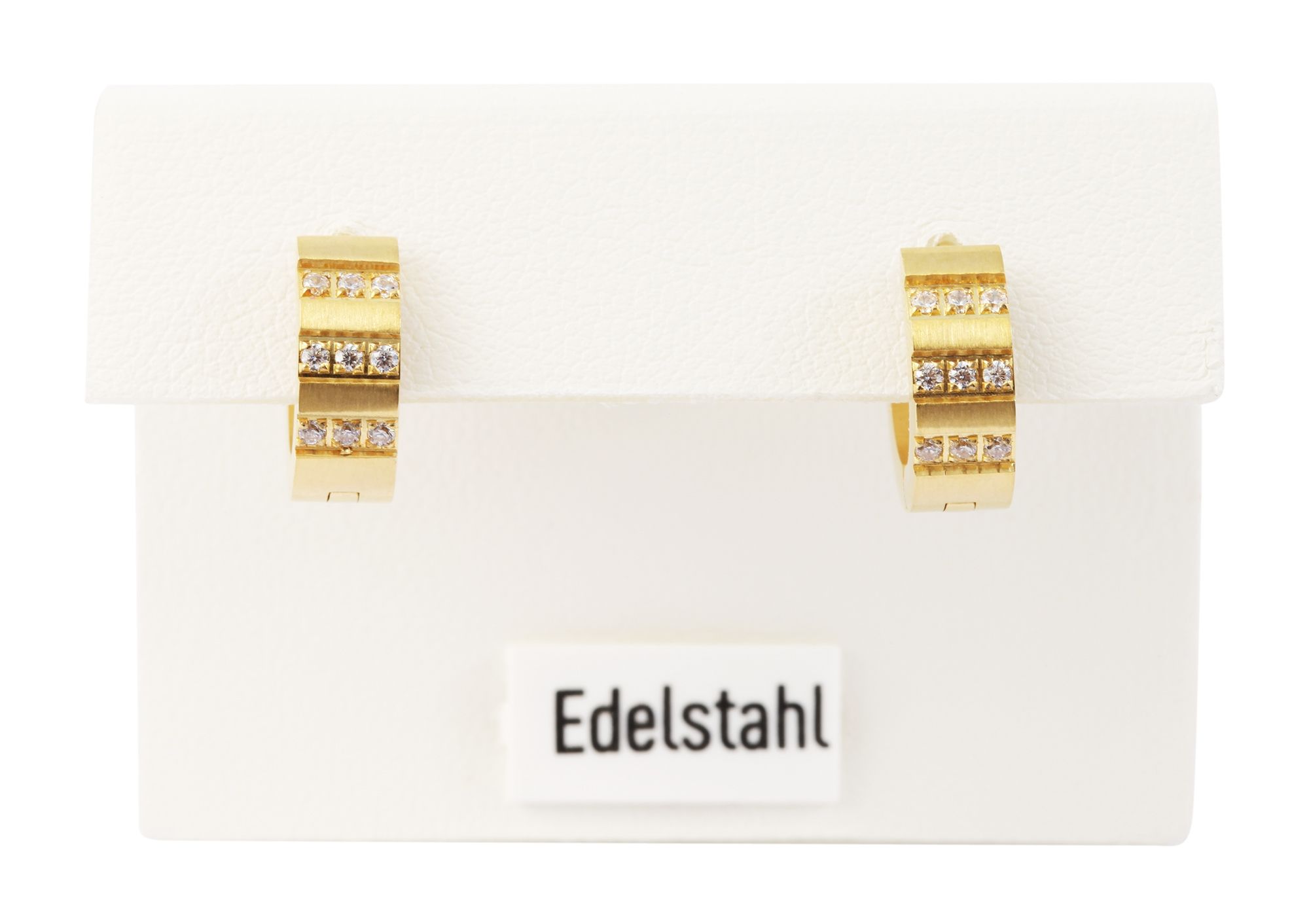 Akzent Klapp-Creolen aus Edelstahl, Similibesatz, goldfarben
