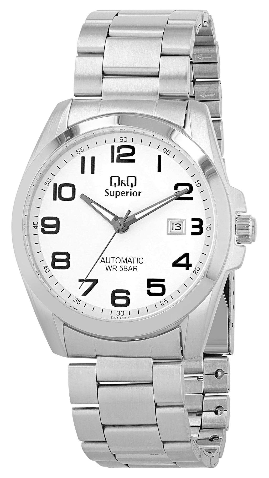 Q&Q Automatik Herrenuhr, Edelstahl, silberfarben/weiß, 5 ATM, Ø 42 mm