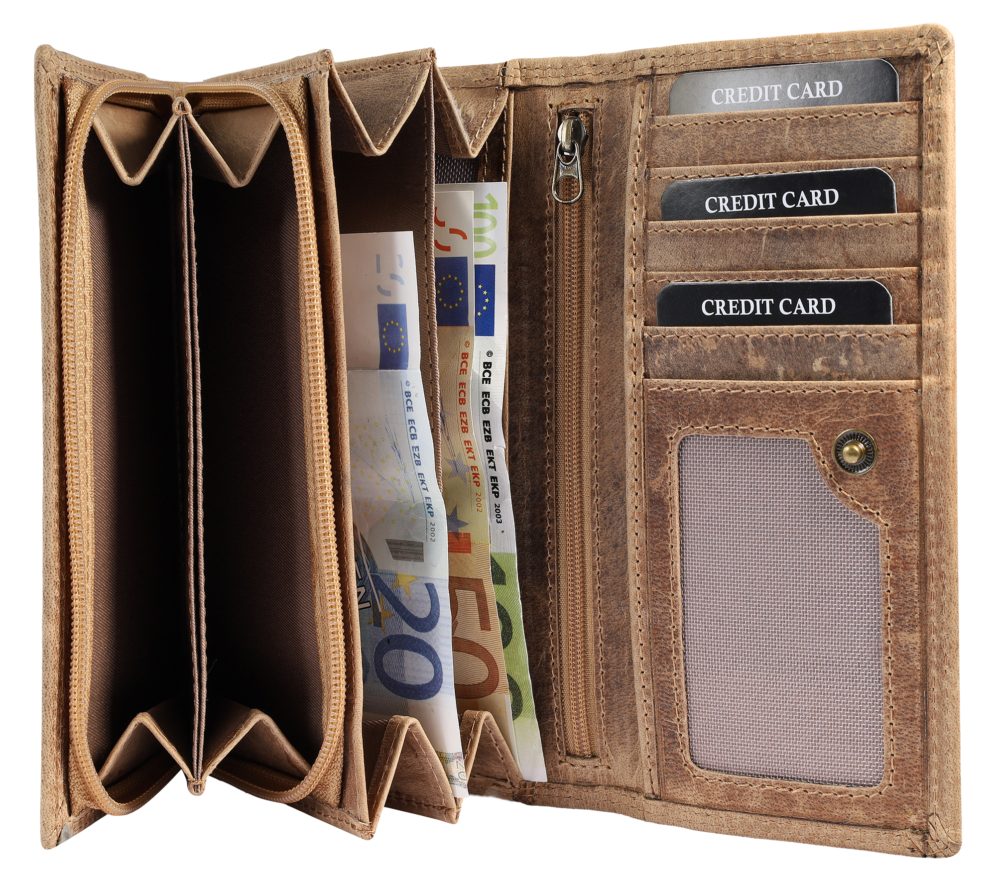 Leonardo Verrelli, Echtleder (Vintage) Damen Geldbörse, länglich & RFID, dunkelbraun
