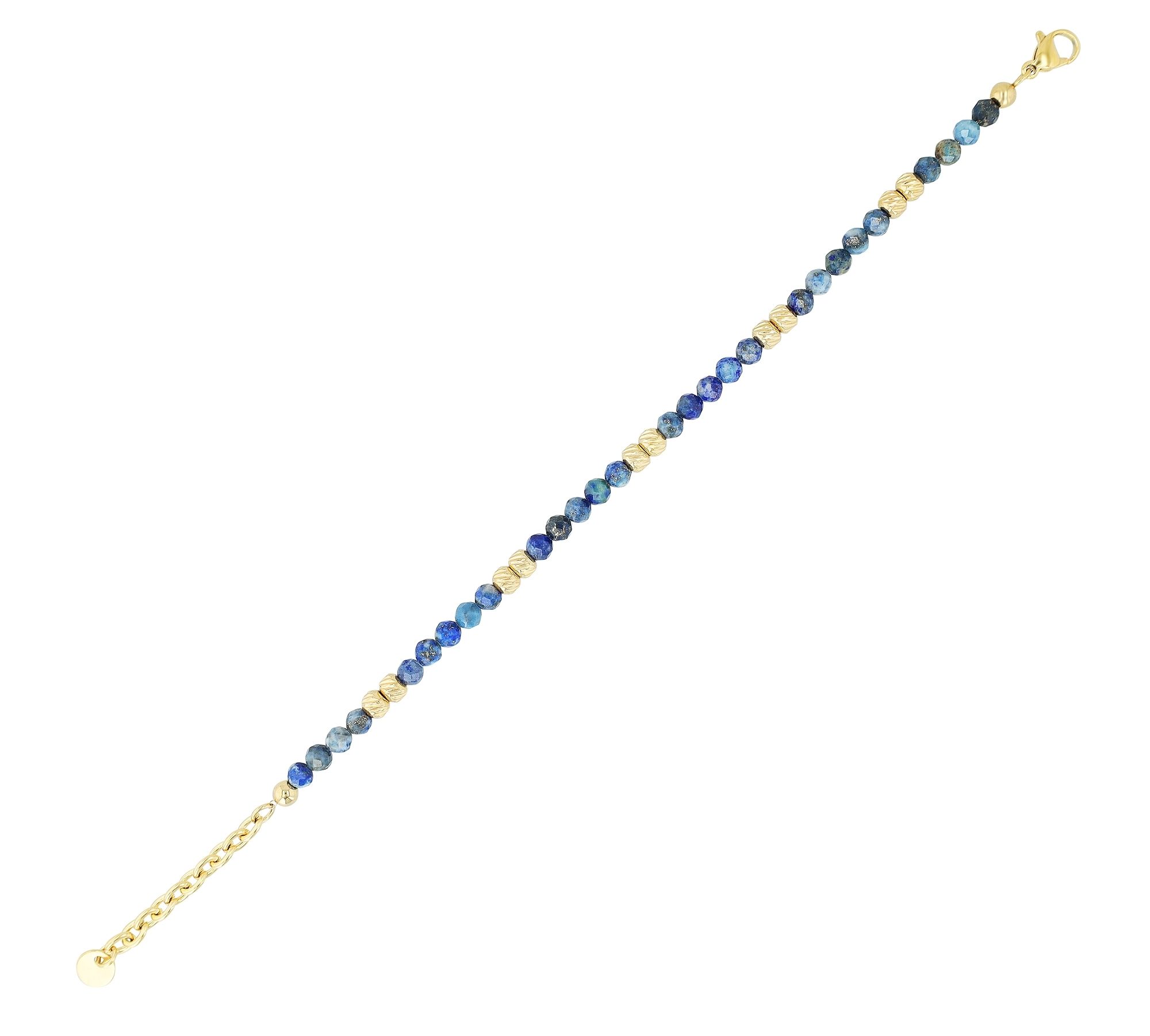 "Willow" Armband 17 + 3 cm, Edelstahl & Natursteinen (Lapislazuli), goldfarben