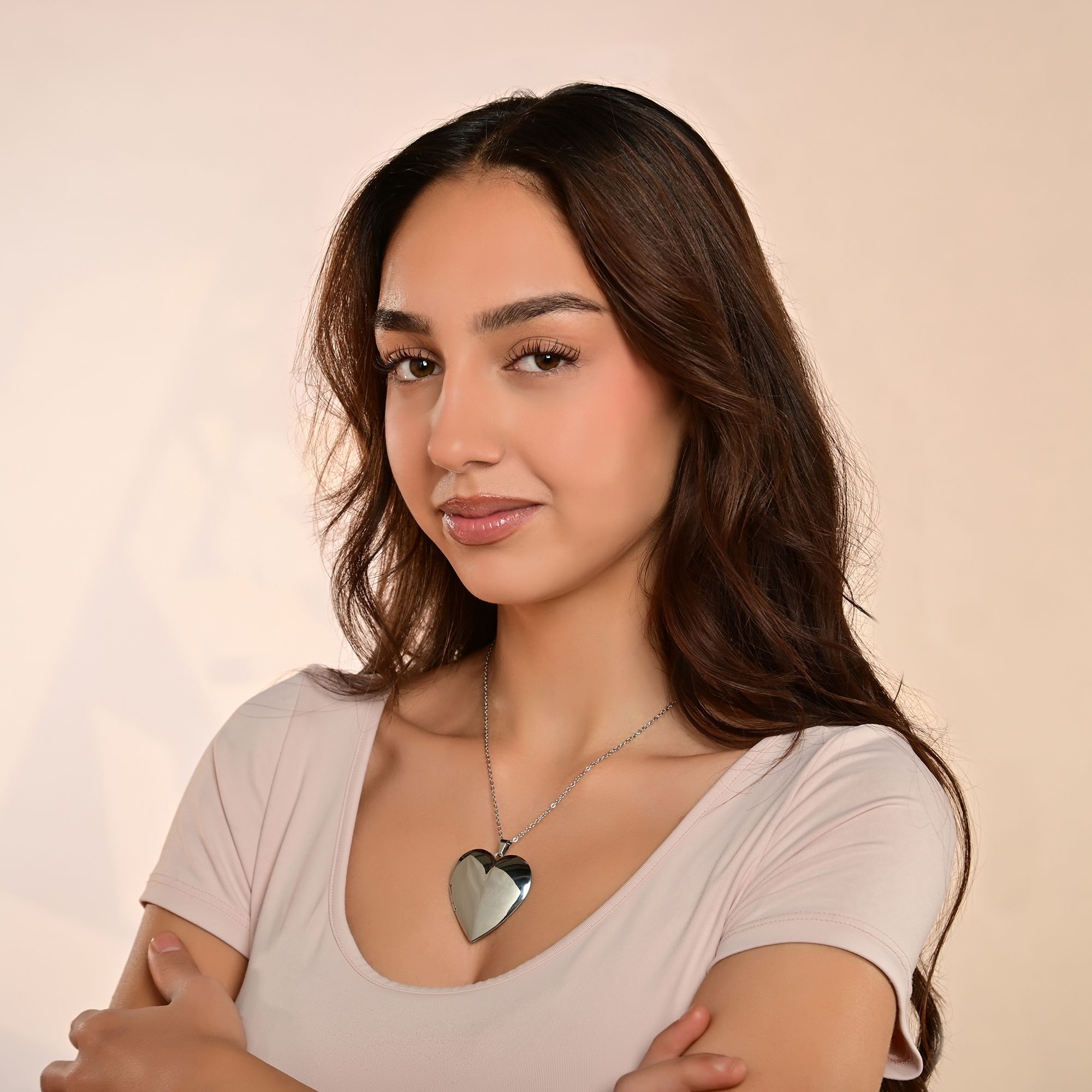 "Liora"  Edelstahl Kette mit Medaillon - Herz, 45+5 cm, silberfarben