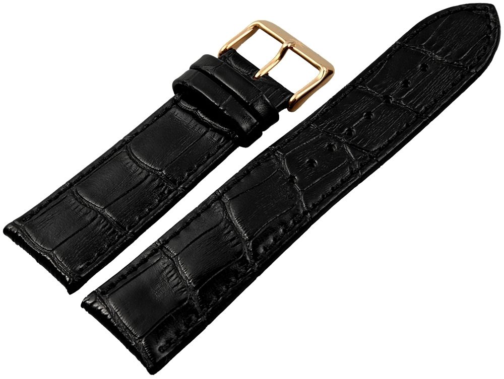 Echtleder-Uhrenarmband, schwarz, Krokooptik, 24 mm