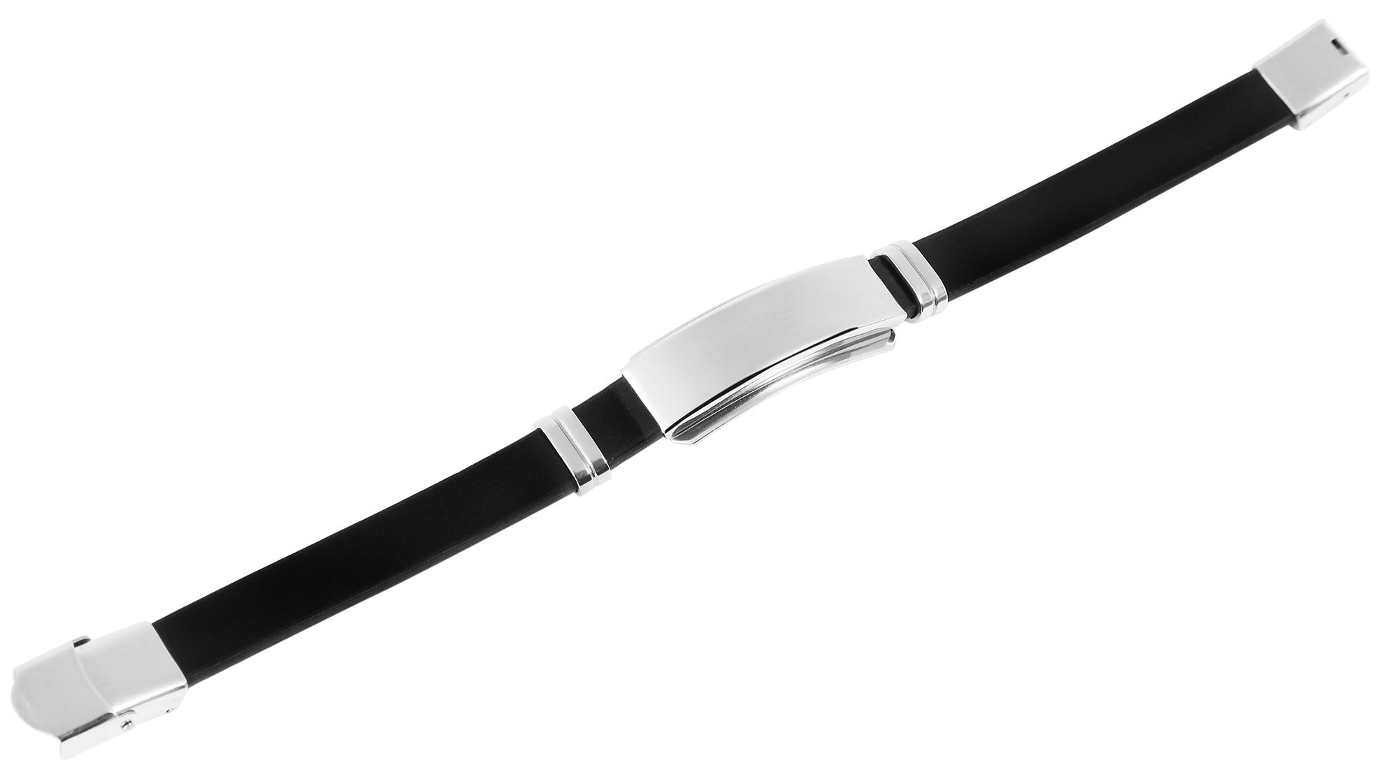 "Majid", Echtlederarmband, Edelstahlgravurplatte, poliert, schwarz/silberfarben, 21,5 cm