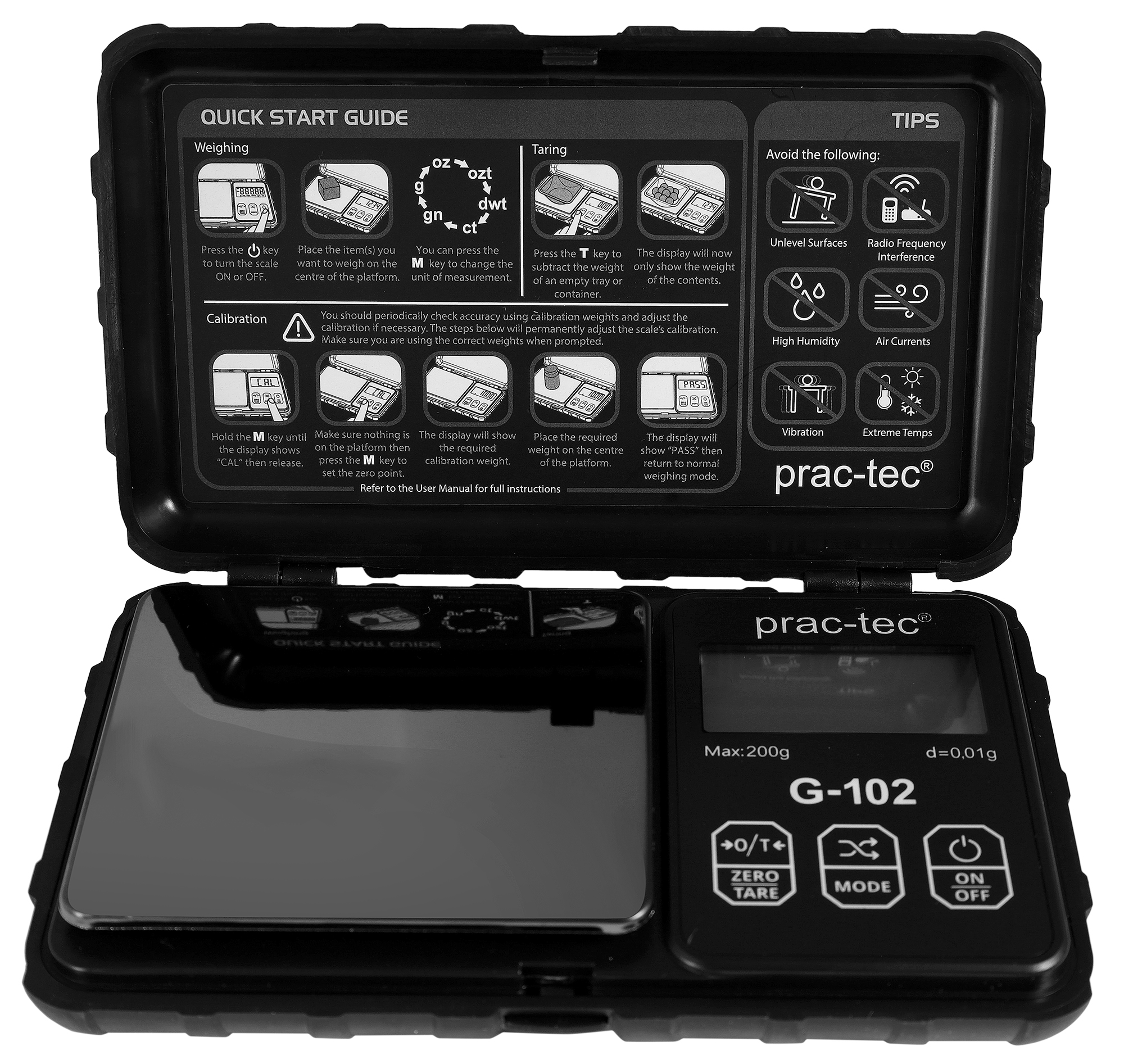 PRAC-TEC Digitale Feinwaage G-102 – Messbereich 0,01 g bis 200 g