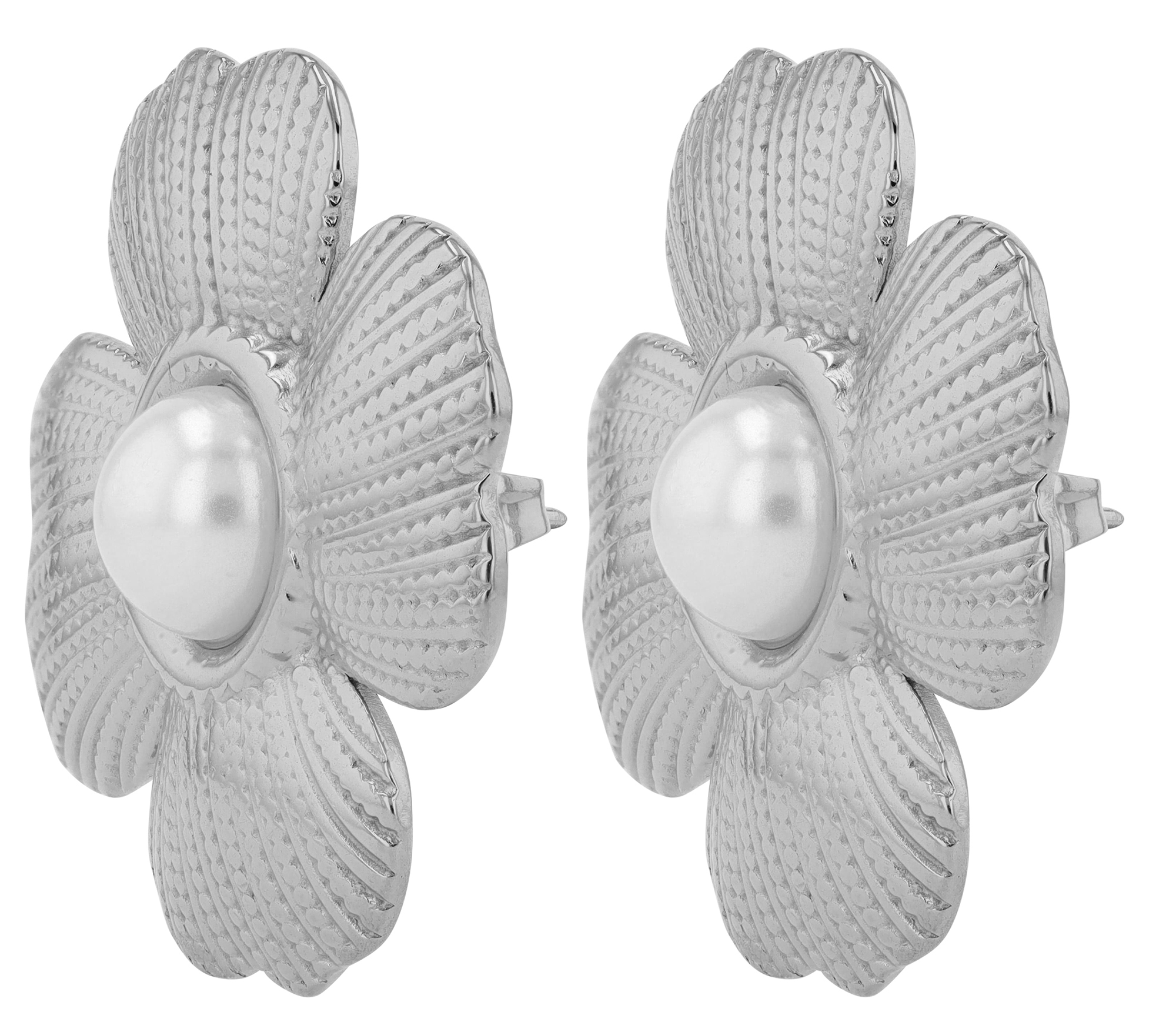 "Steffi" Edelstahl Ohrstecker, Statement, Blume, silberfarben