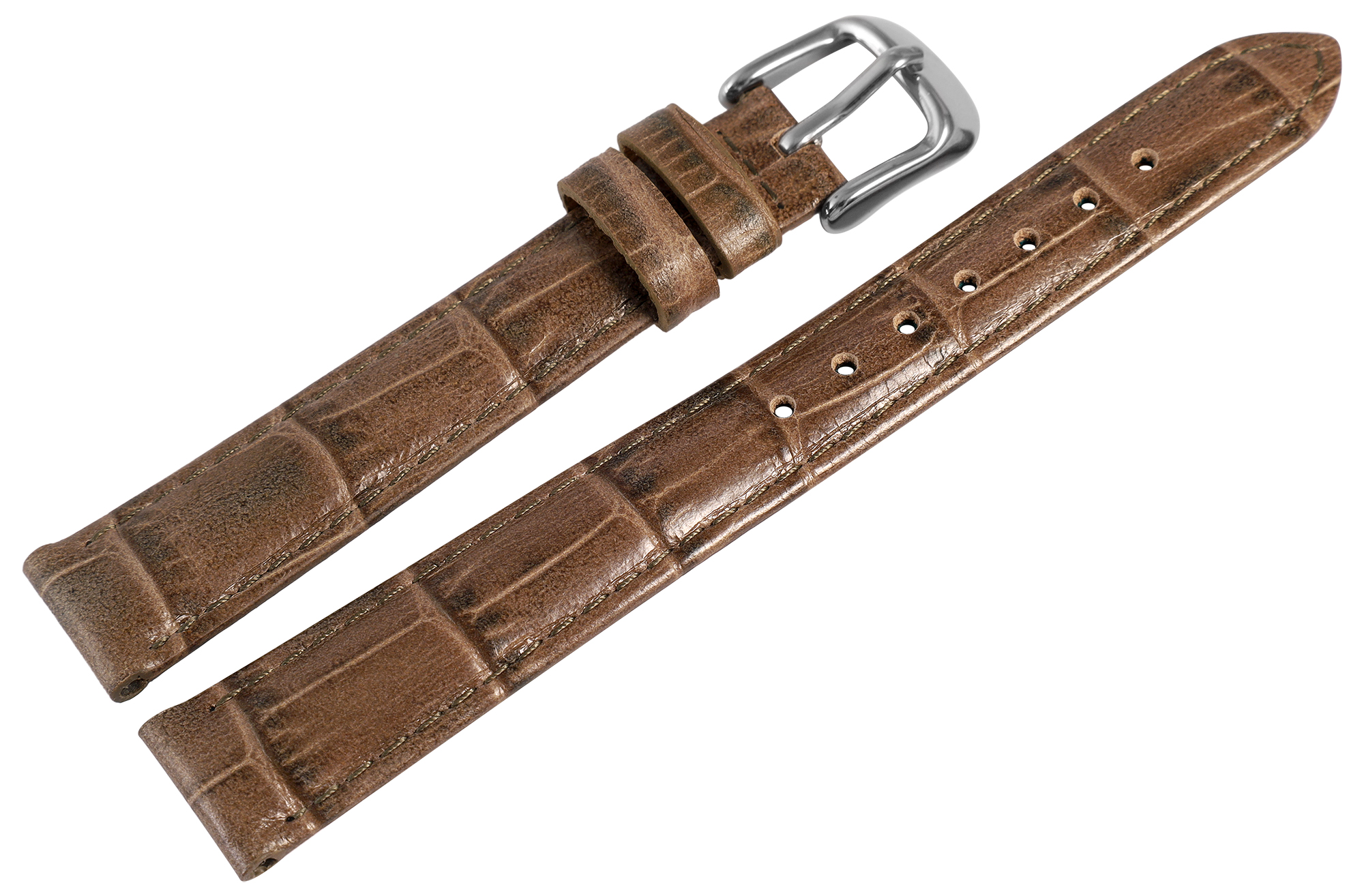 Uhrenarmband aus Echt Leder, Kroko-Optik, taupe, 14 mm