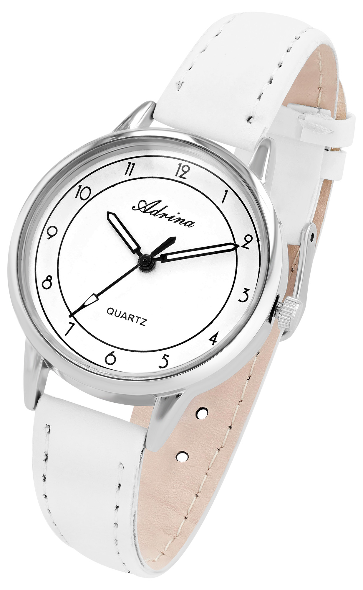 Adrina Damenuhr mit Lederimitationsband, Ø 34 mm, weiß