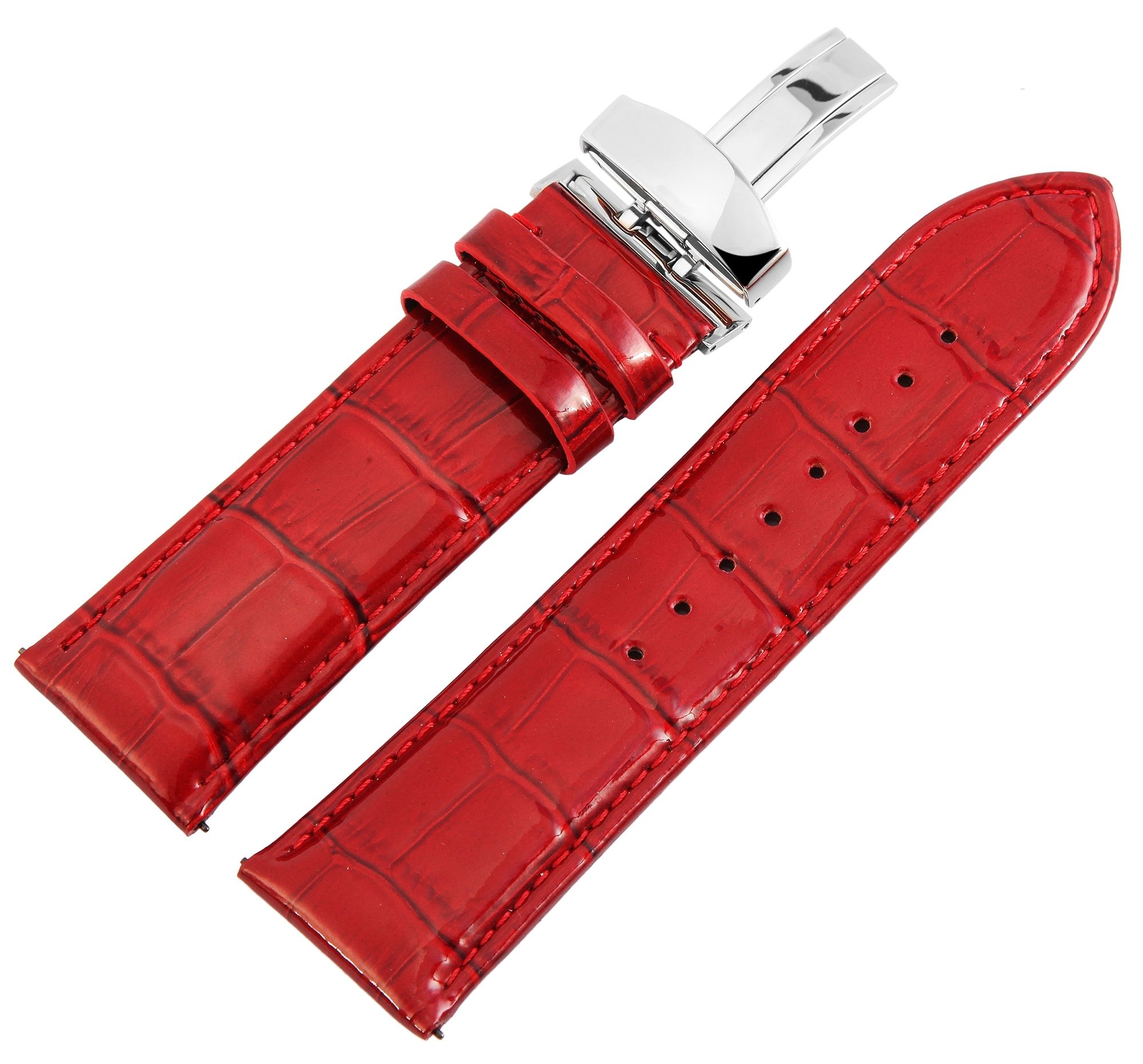 Echtleder-Uhrenarmband, rot, Krokooptik, Butterfly-Faltschließe, 26 mm