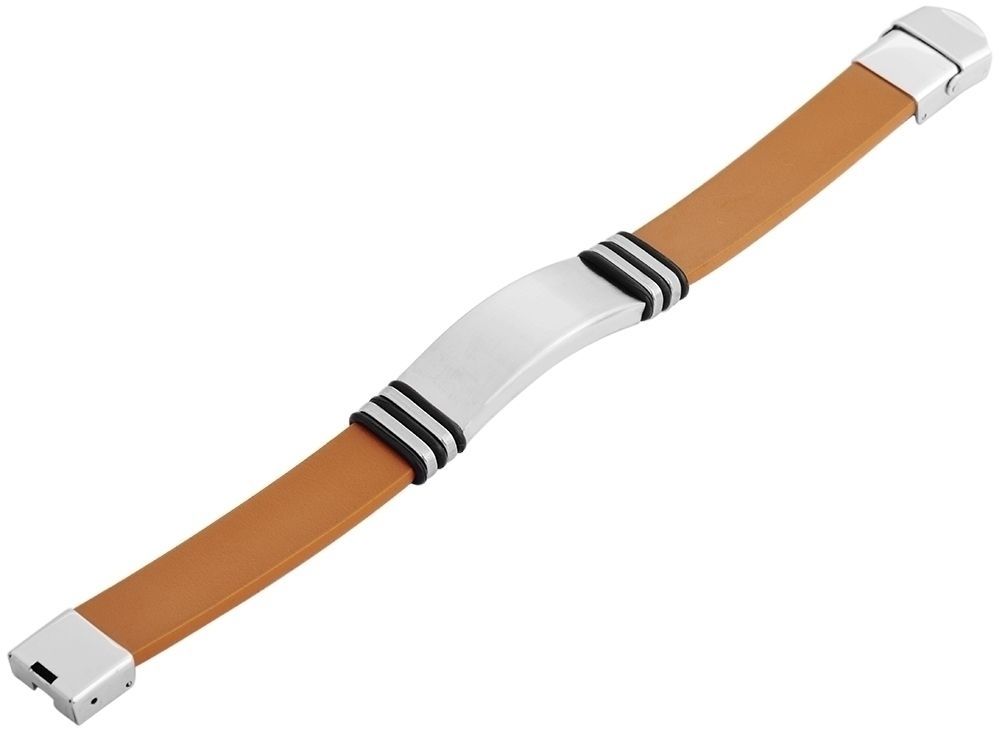 "Tim" Echtlederarmband mit Gravurplatte, 21 cm, braun/ silberfarben