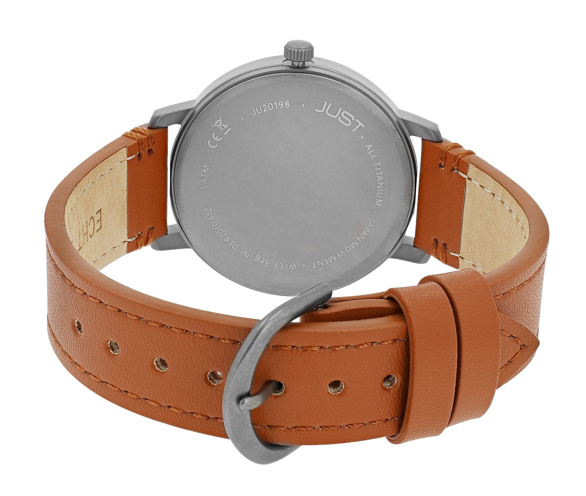 JUST "Fanis" Titan Herrenuhr mit Echtlederarmband, 5 ATM, braun