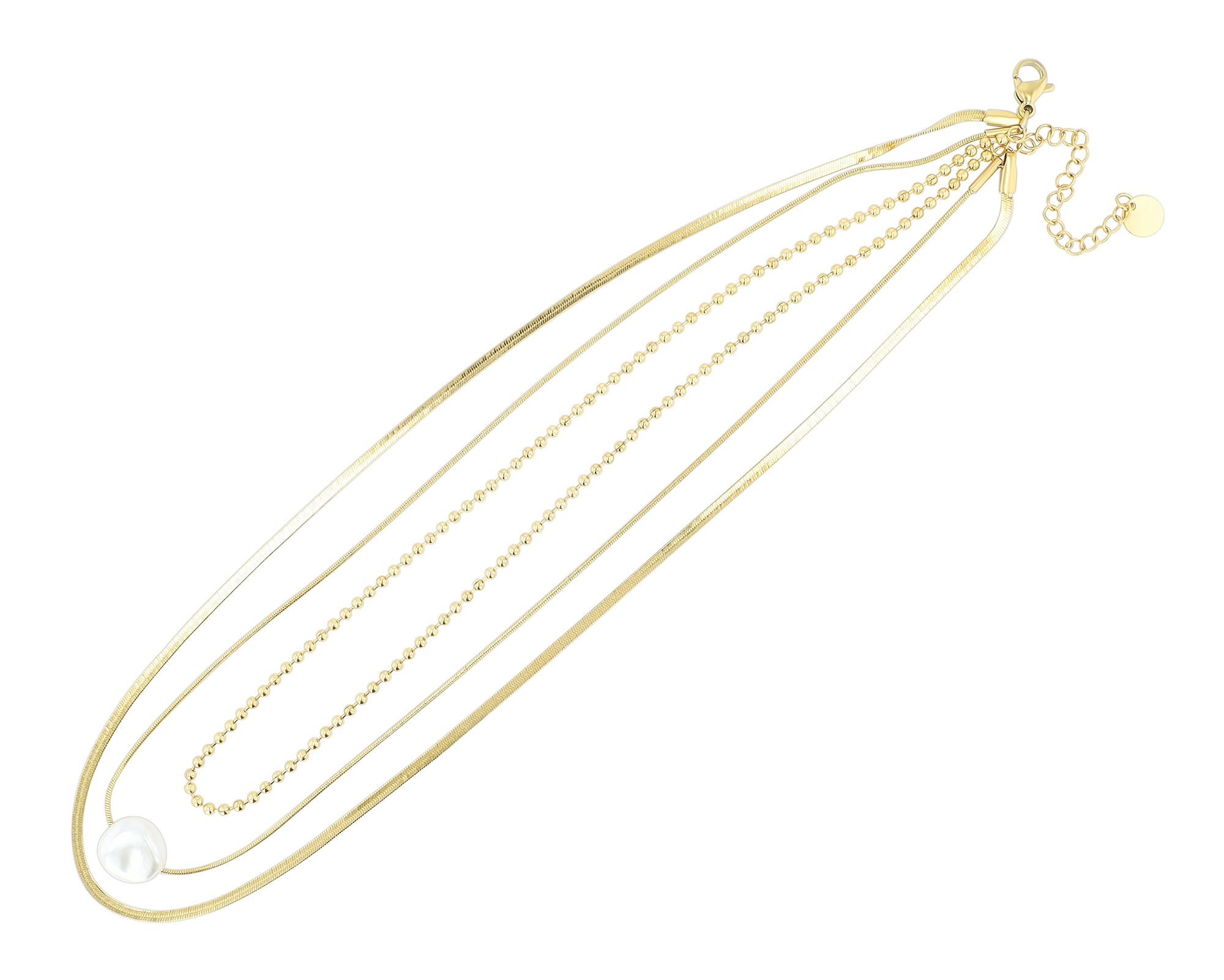 Akzent Layering-Halskette mit Perle, dreireihig, ionenplattiert, goldfarben