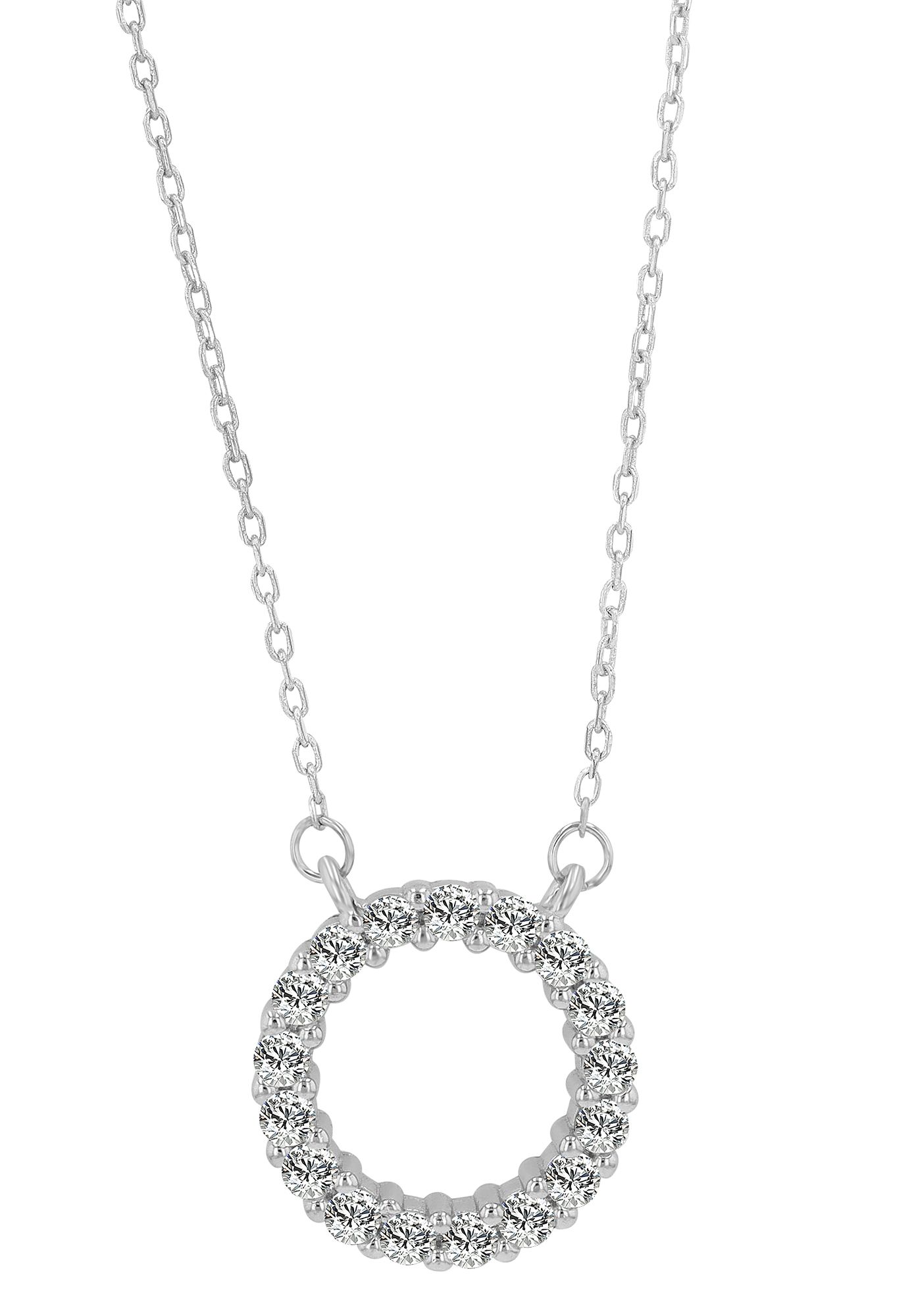925/- Echt Silber Halskette "Melisa" mit rundem Anhänger, weißer Besatz, rhodiniert, 42+5 cm