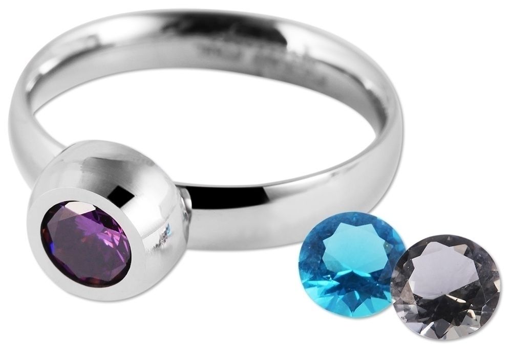 Akzent Damen-Ring aus Edelstahl mit Ersatzsteinen, silberfarben, Gr. 56