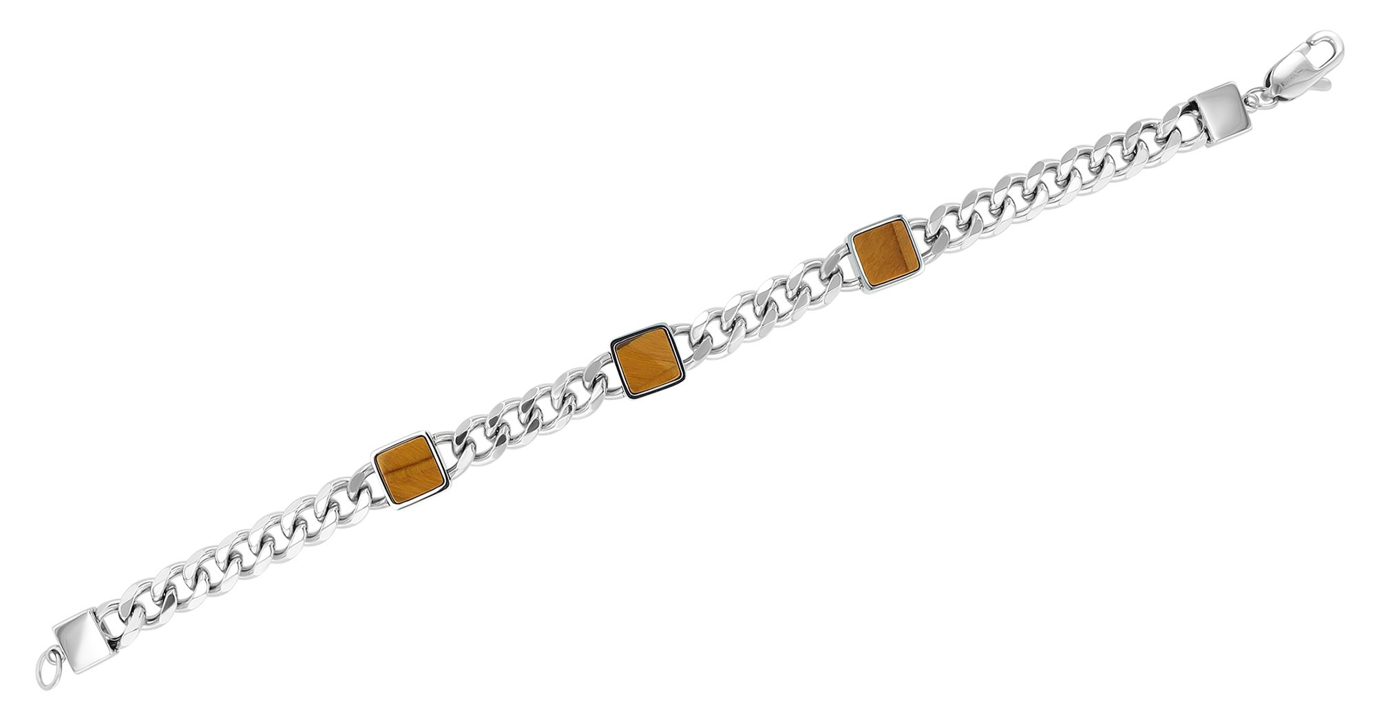 Akzent Panzerarmband aus Edelstahl, brauner Achat, Länge 21,5 cm