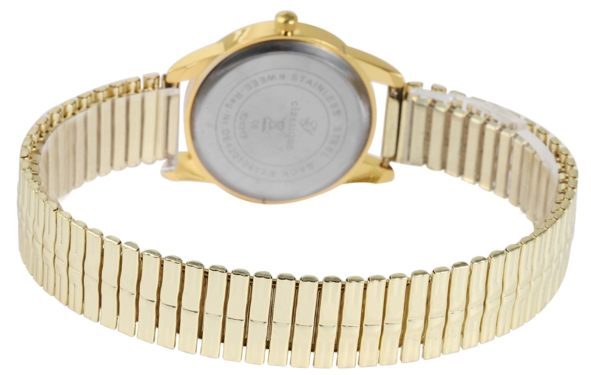 Classique Damenuhr mit Edelstahl-Zugarmband Ø 28 mm, goldfarben/ weiß