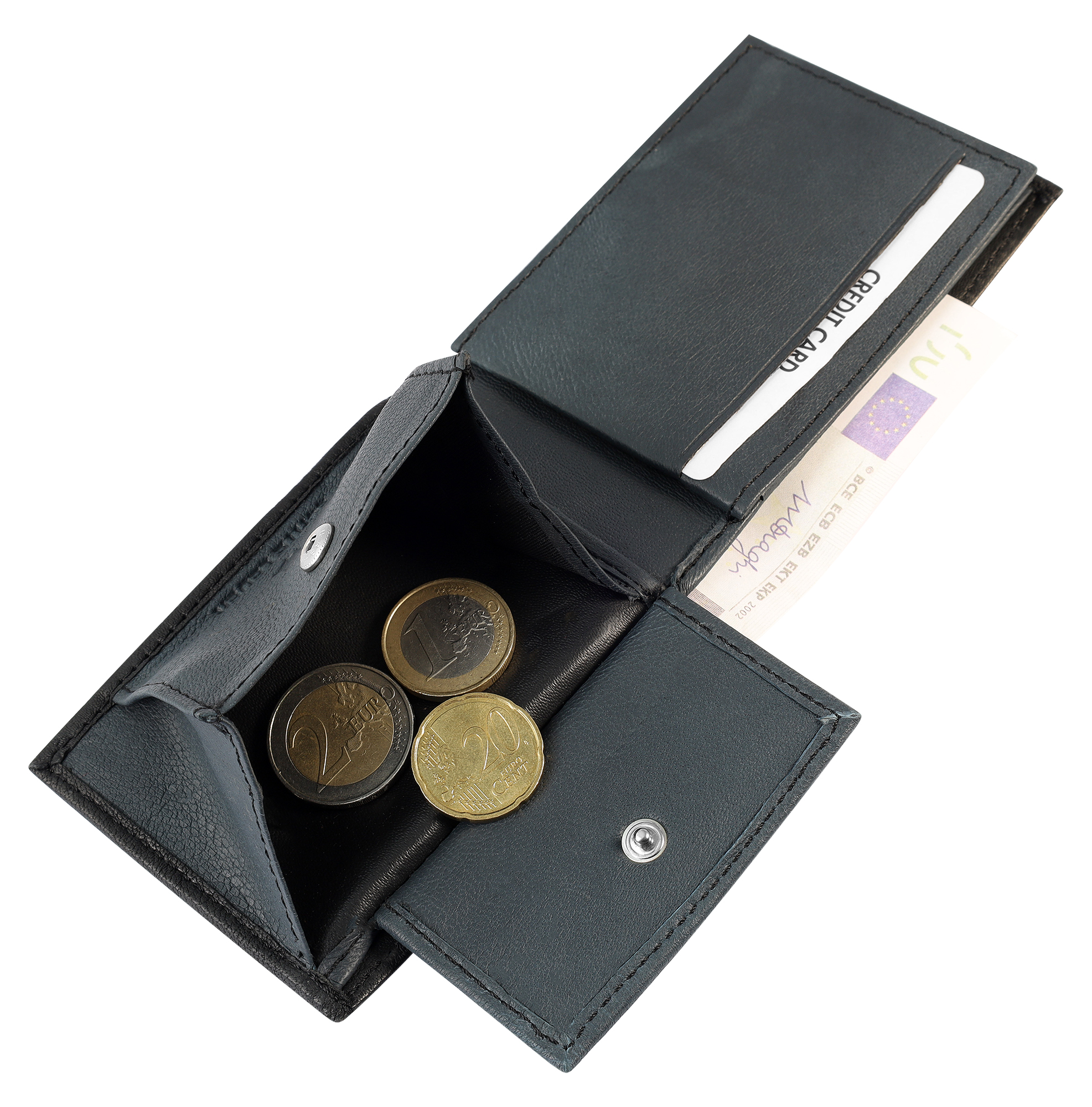 Excellanc Mini-Geldbörse aus Echtleder in schwarz/ dunkelblau