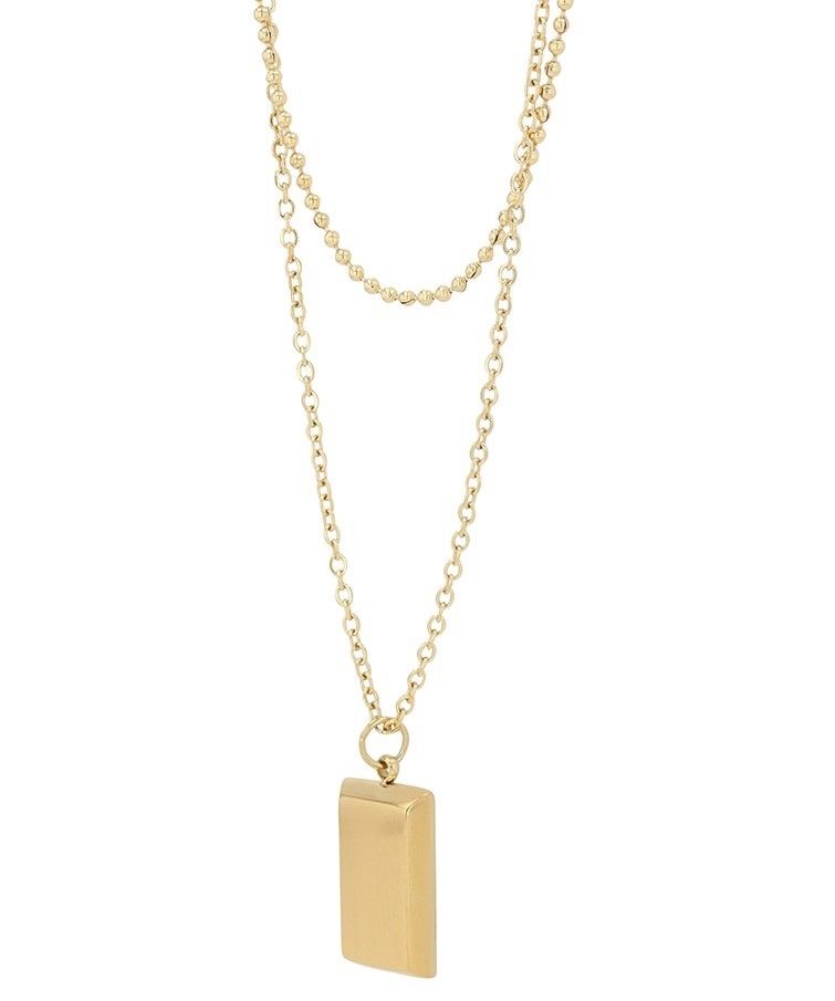 Akzent Layering-Kette mit Gravuranhänger, Edelstahl, goldfarben