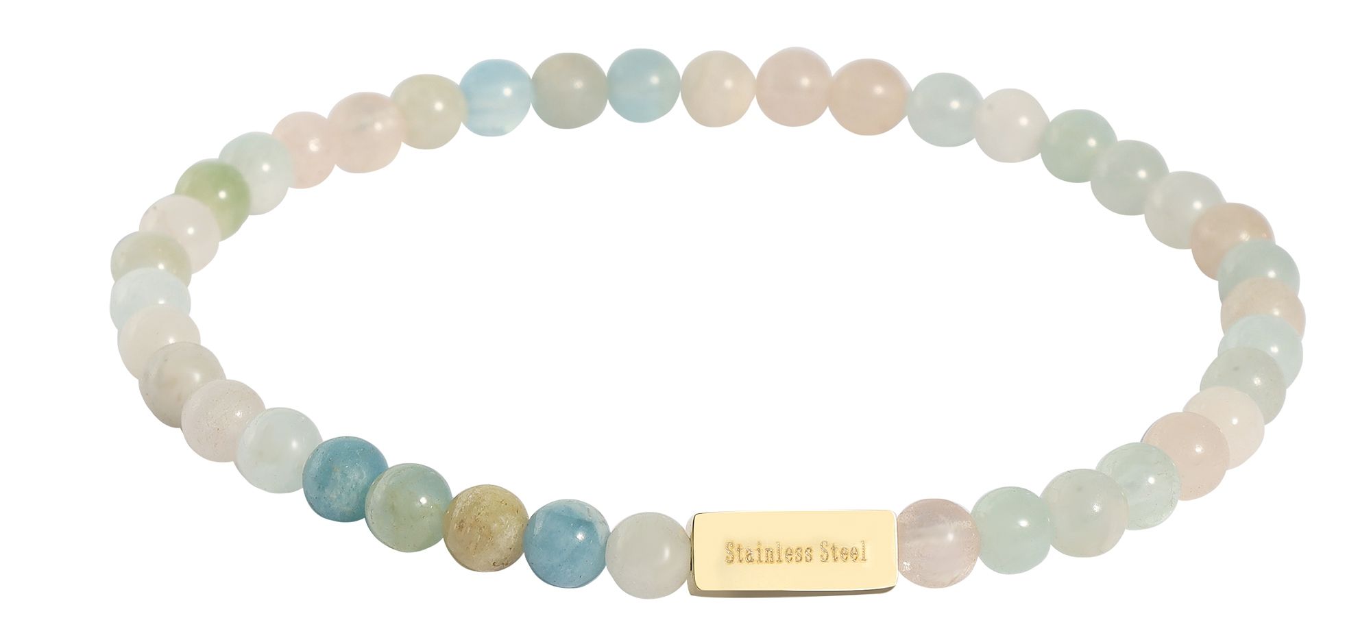 Akzent Kugelarmband, Naturstein (morganite), gravurfähiges Edelstahlelement - goldfarben
