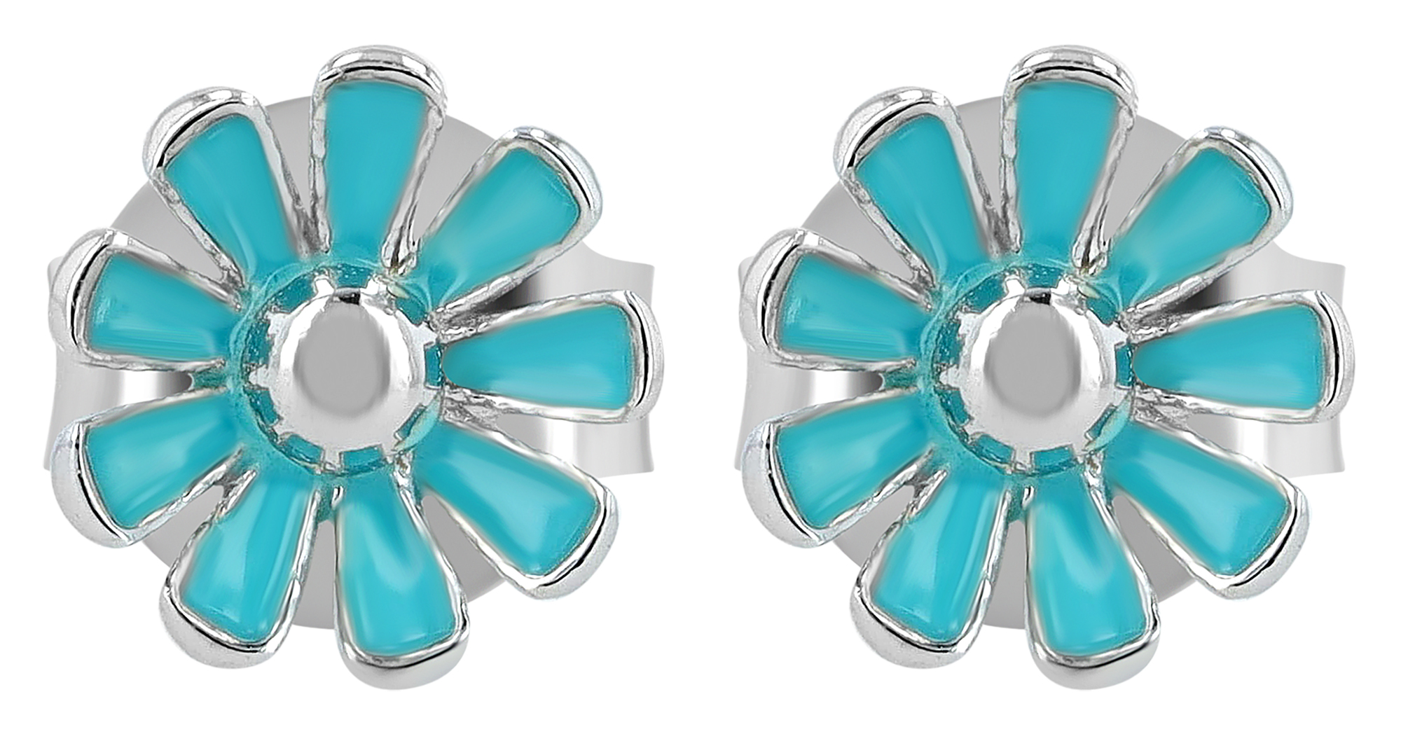 "Susi" 925/- Echt Silber, Kinder Ohrstecker, türkise Blume/ Blüte, rhodiniert