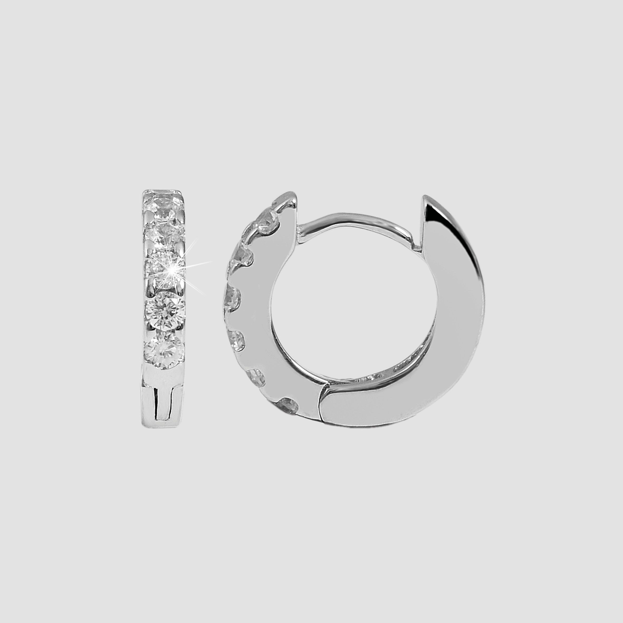 925/- Echt Silber Klapp-Creolen "Claire" mit weißen Zirkoniasteinen, 925/rhodiniert