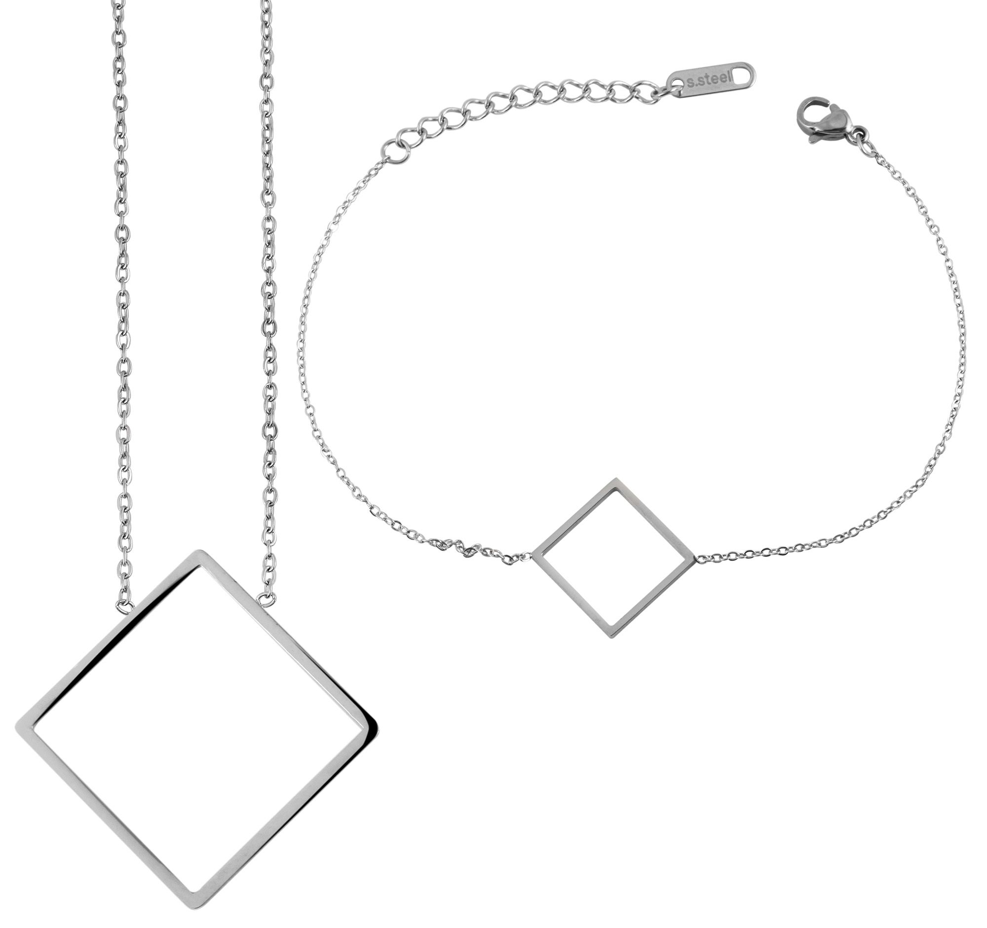 Akzent Edelstahlschmuckset aus Armband und Kette mit Anhänger, silberfarbig