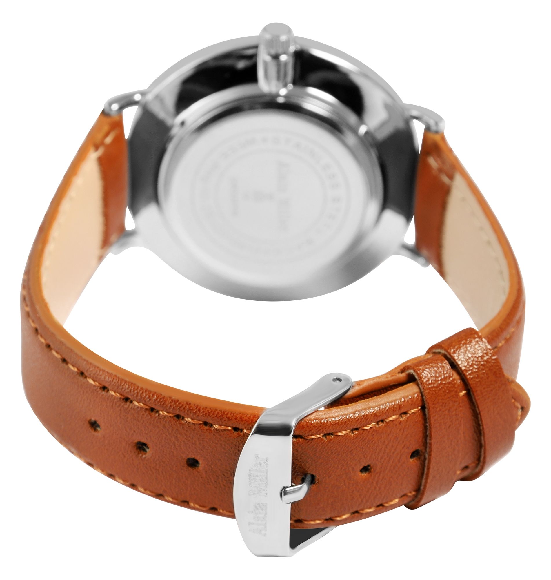 Alian Miller Herrenuhr mit Band aus Lederimitat, braun, grau