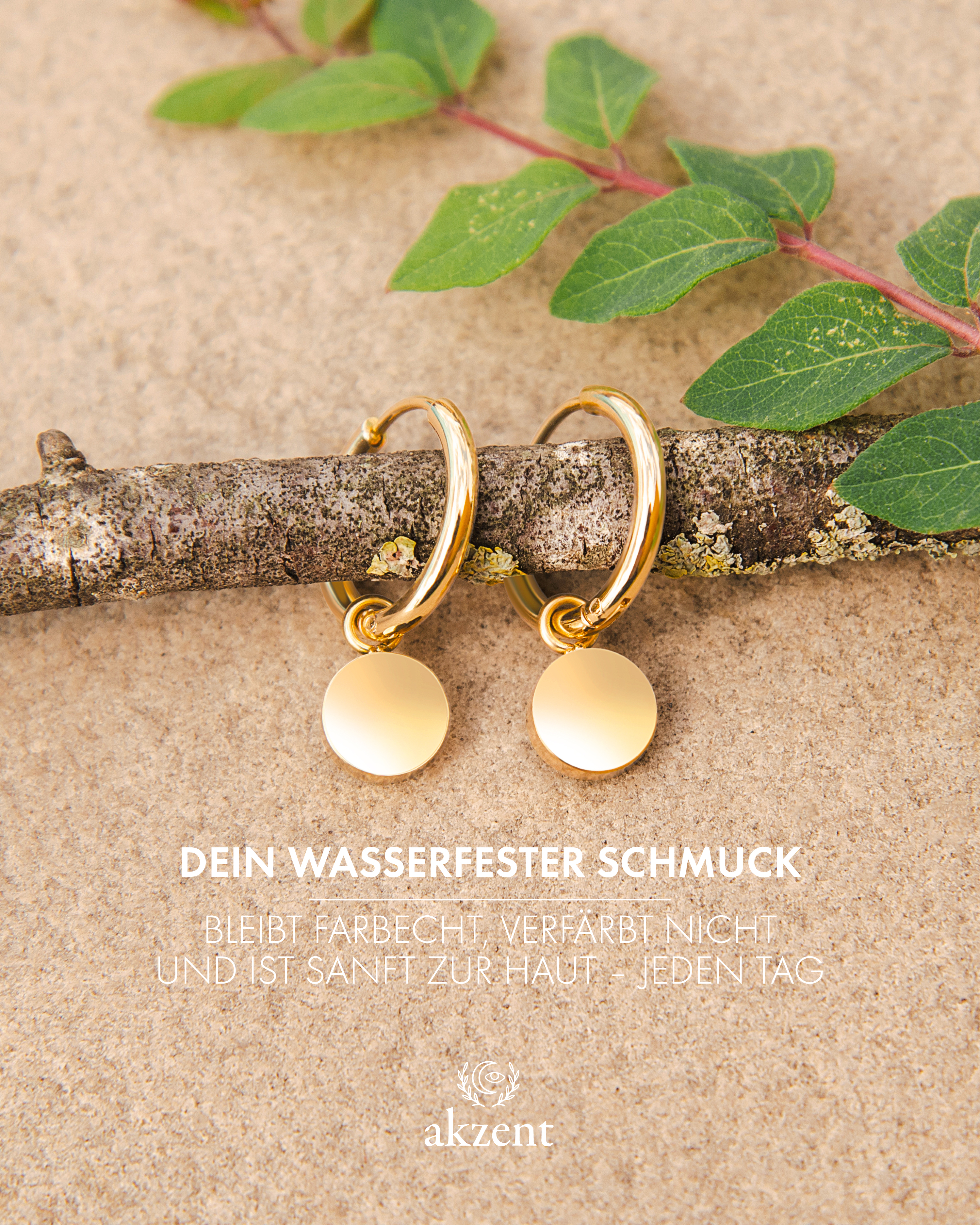 "Soile" Edelstahl Creole Ø 12 mm - runder Anhänger (abnhembar), goldfarben