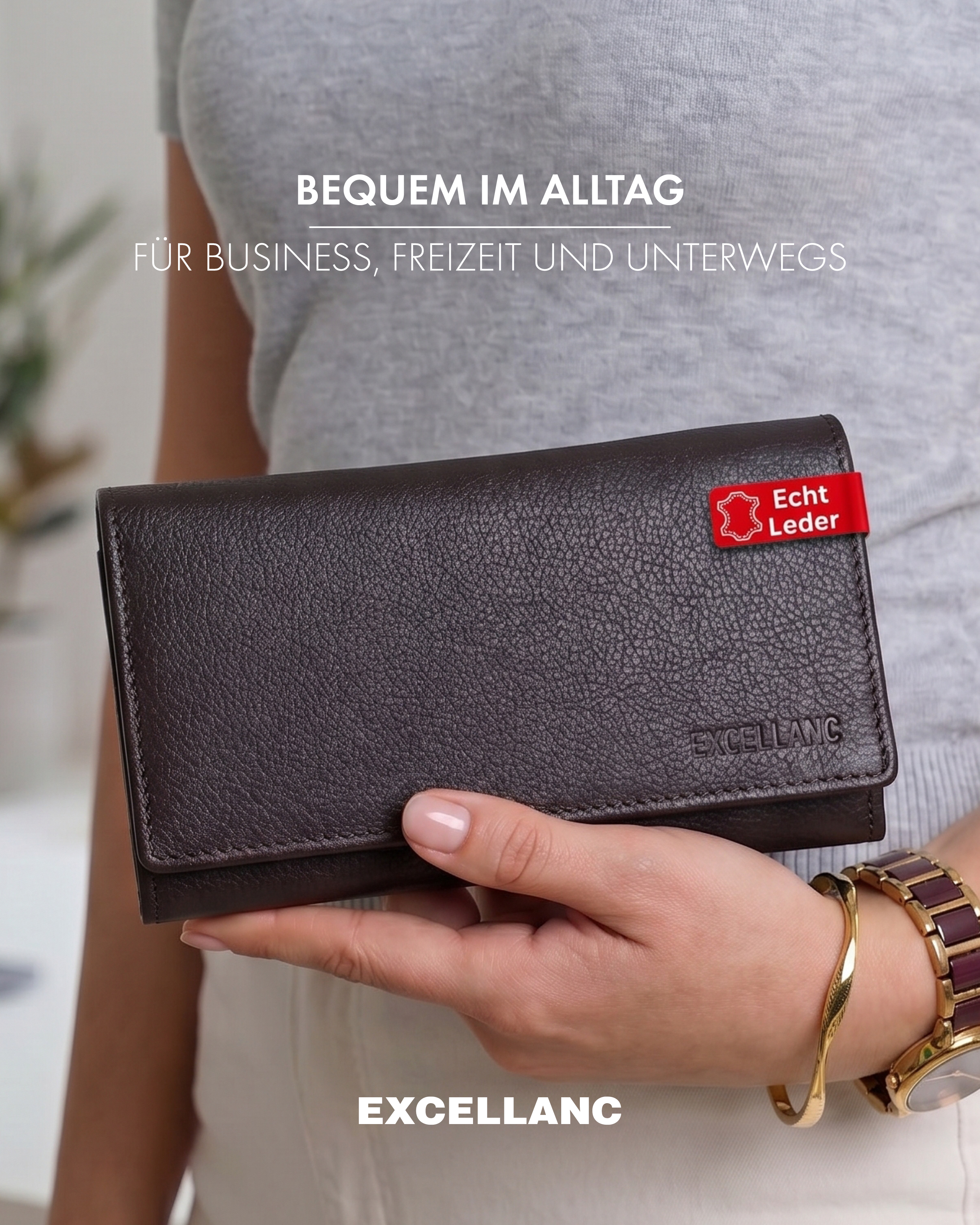 Excellanc Damen Geldbörse, Echtleder (Nappa), RFID, Querformat, braun