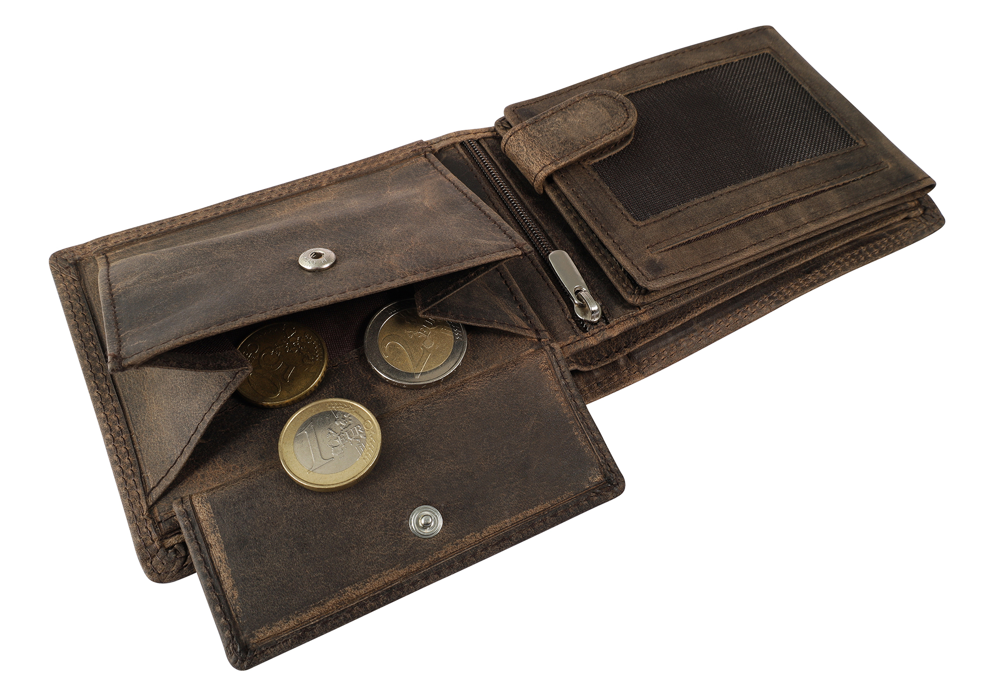 Akzent Echt Leder (Hunter-Leder) Geldbörse, RFID, Querformat, "Anker", dunkelbraun
