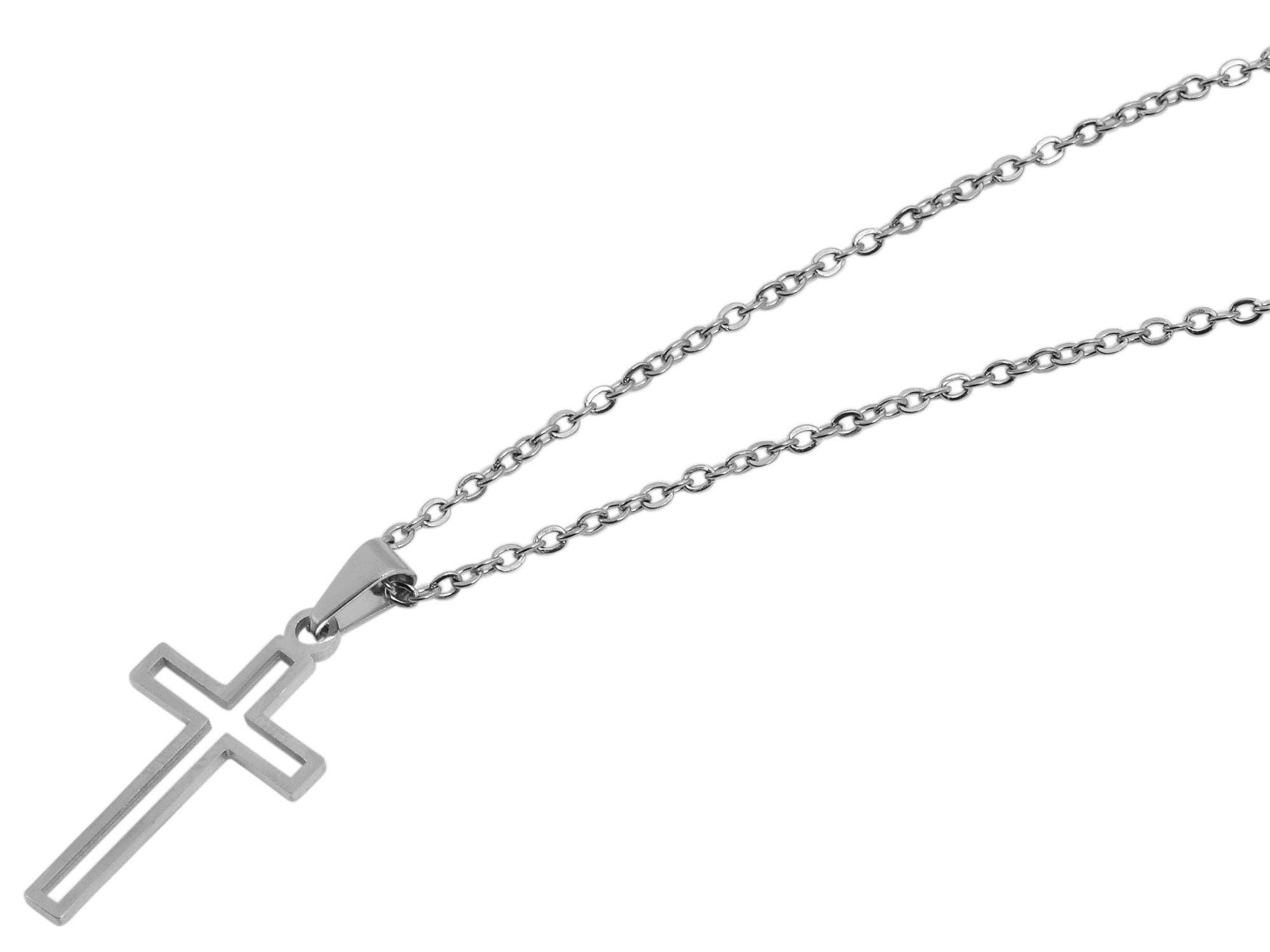 "Hafsa" Edelstahl Kette (43+5 cm) mit Anhänger - Kreuz, silberfarben
