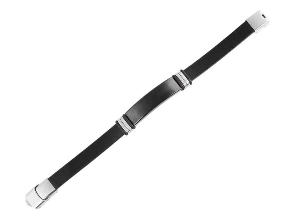 "Lenn", Akzent Echtlederarmband mit Edelstahlgravurplatte, schwarz/schwarz