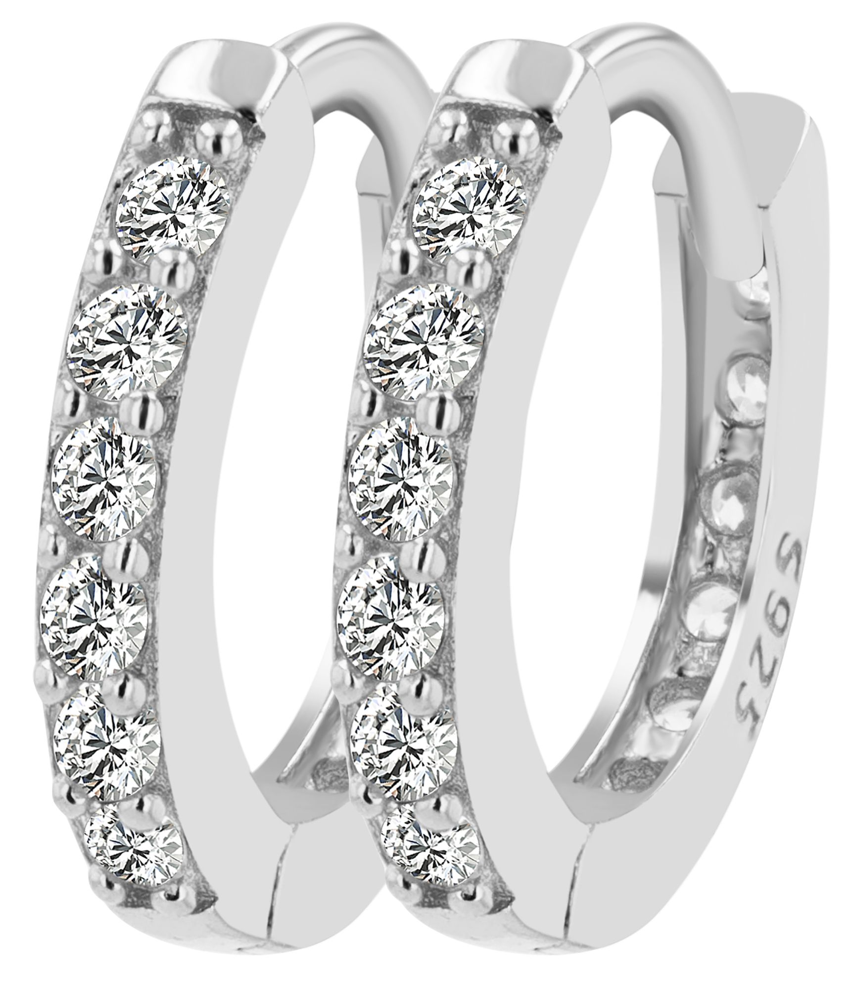 "Yasmin" 925/- Echt Silber, Mini Creolen/ Huggies, Ø 9 mm, Zirkonia, rhodiniert