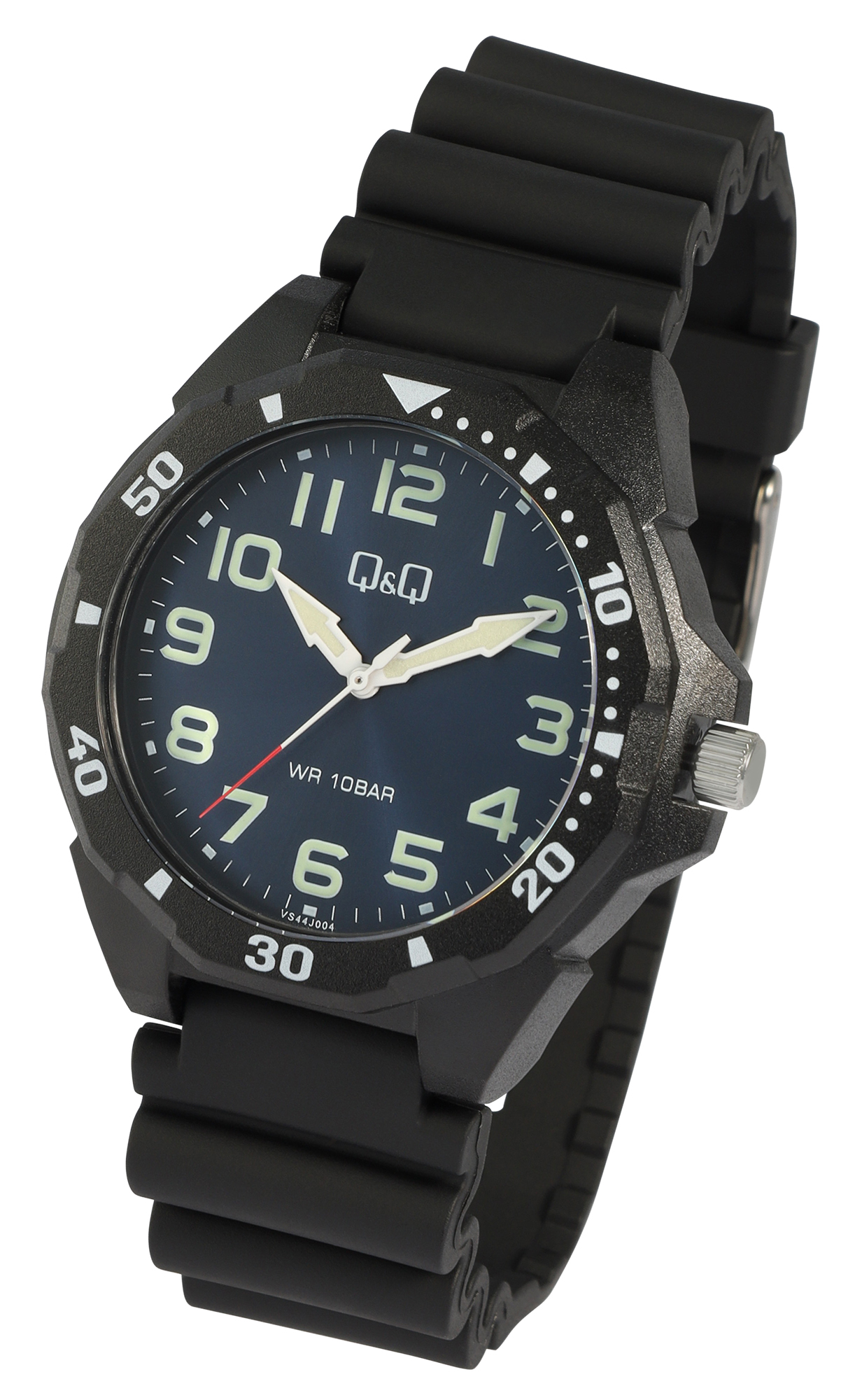Q&Q Herrenuhr, Resinband, Ø 43 mm, schwarz/ dunkelblau