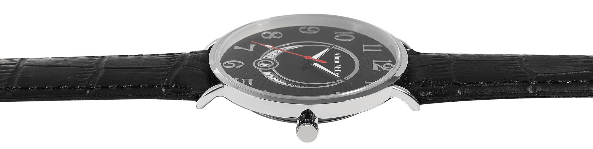 Alian Miller Herrenuhr mit Band aus Lederimitat, schwarz, schwarz