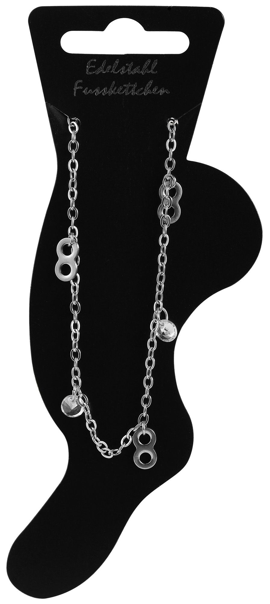 "Lia", Akzent Edelstahl Fußkette, Similibesatz, Infinity, silberfarbig, 25 cm