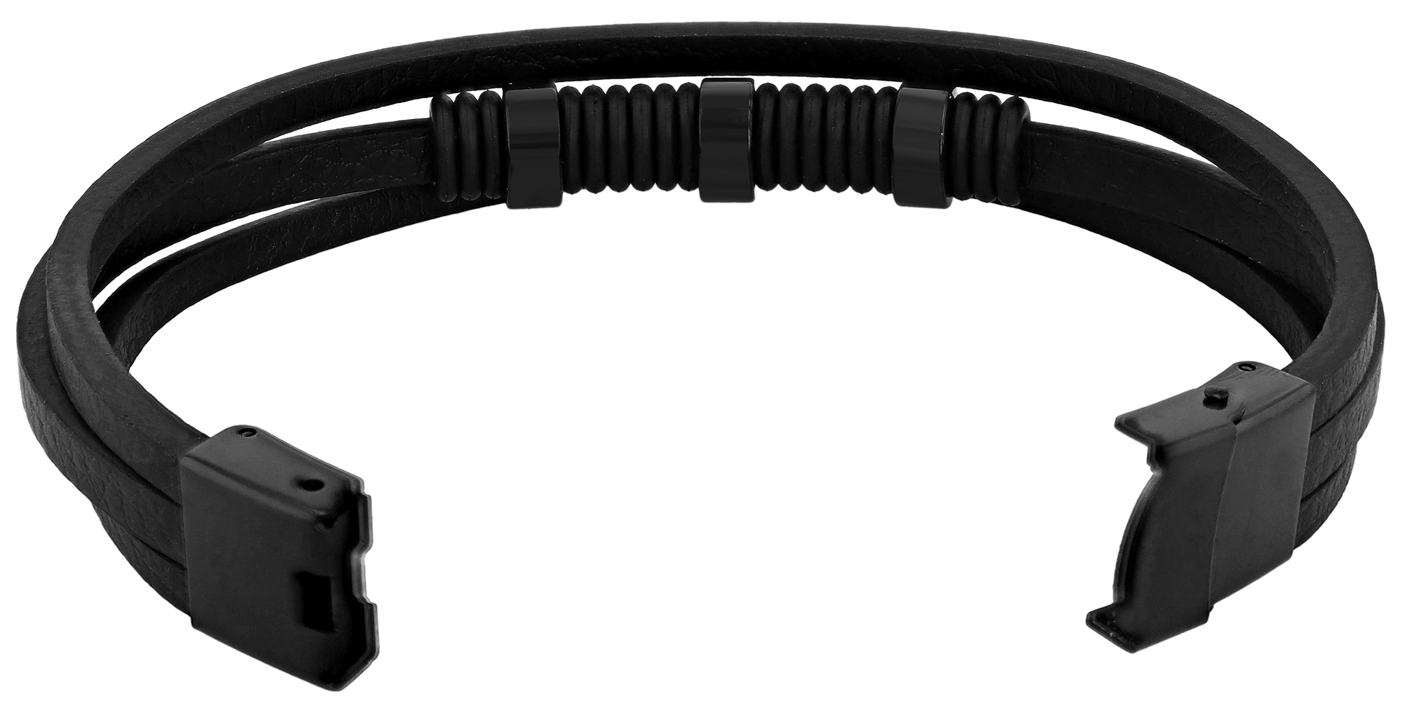 "Thabor", Akzent Echtleder Armband, Edelstahlelemente, schwarz, 22,5 cm