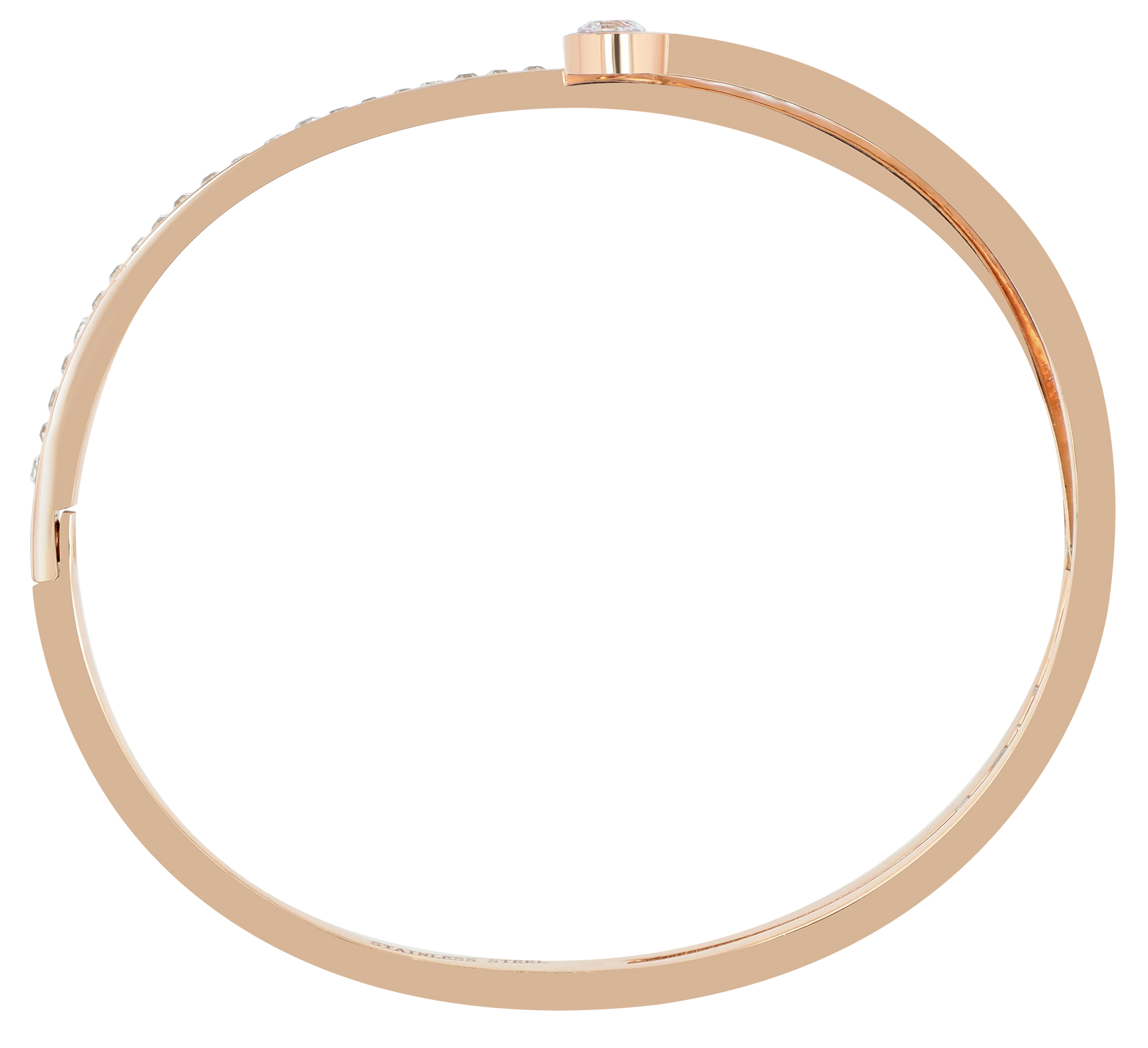 "Amiri“ Edelstahl-Armreif mit Simili-Besatz – Aufklappbar, roségoldfarben