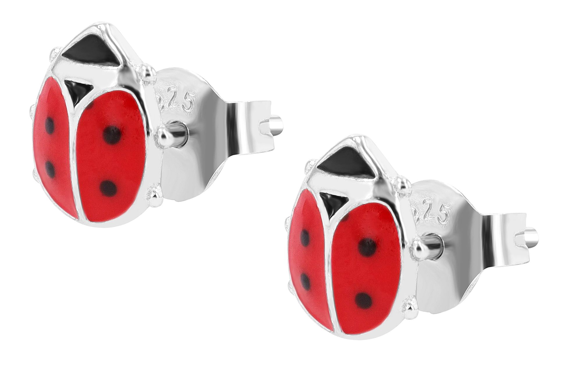 "Glückskäfer Lotti" 925/- Silber, Kinder Ohrstecker - Marienkäfer, rhodiniert