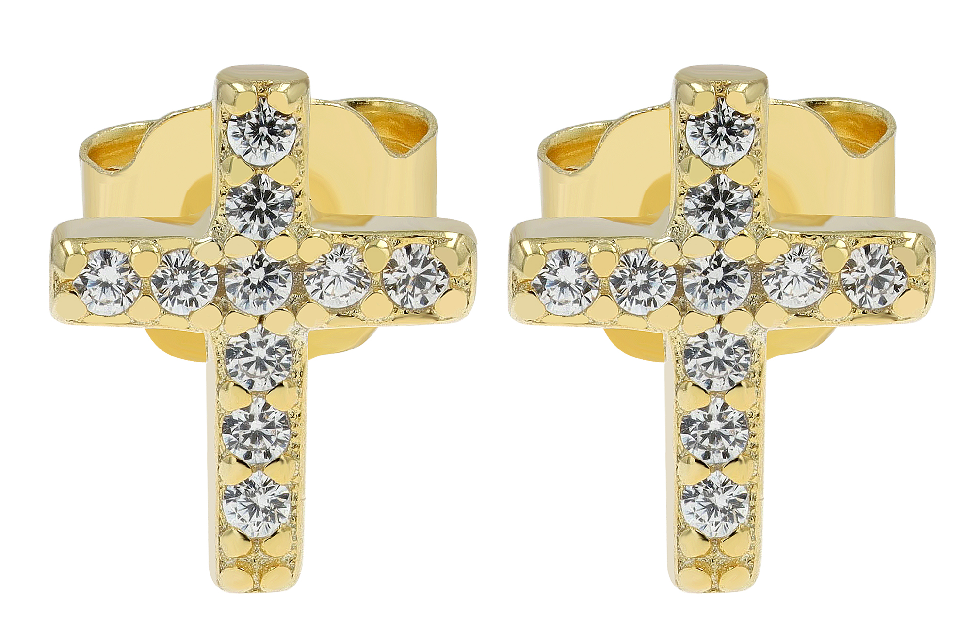 "Jacinta" 925/- Echt Silber Ohrstecker Kreuz, Zirkon, vergoldet