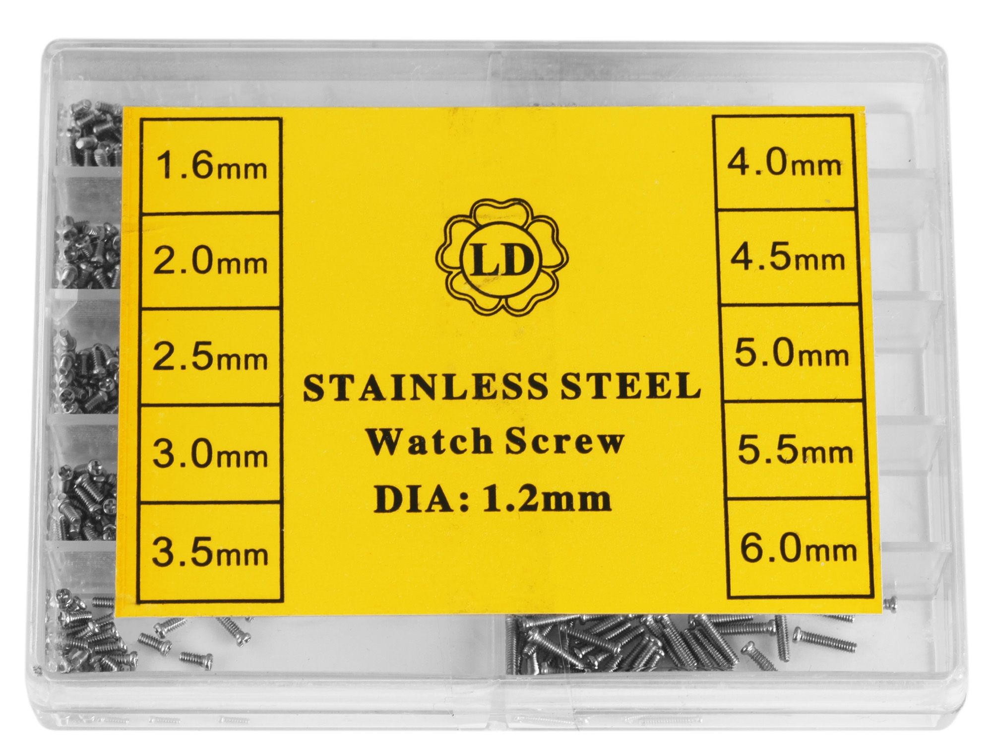 Edelstahlschrauben im Sortierkasten, 1,6mm - 5,5mm je 100 Stück