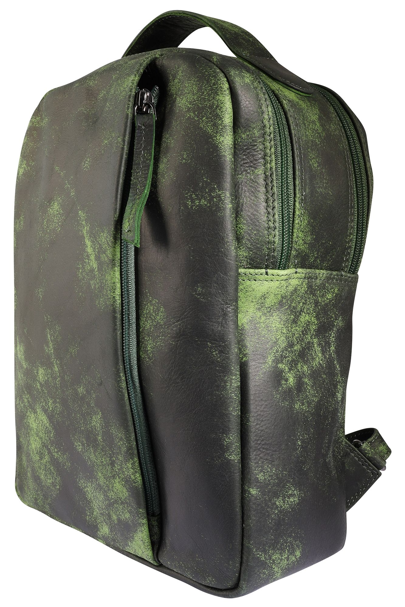 Leonardo Verrelli, Echtleder Rucksack/Sling Bag, Reißverschluss, verstellbare Riemen, grün/schwarz
