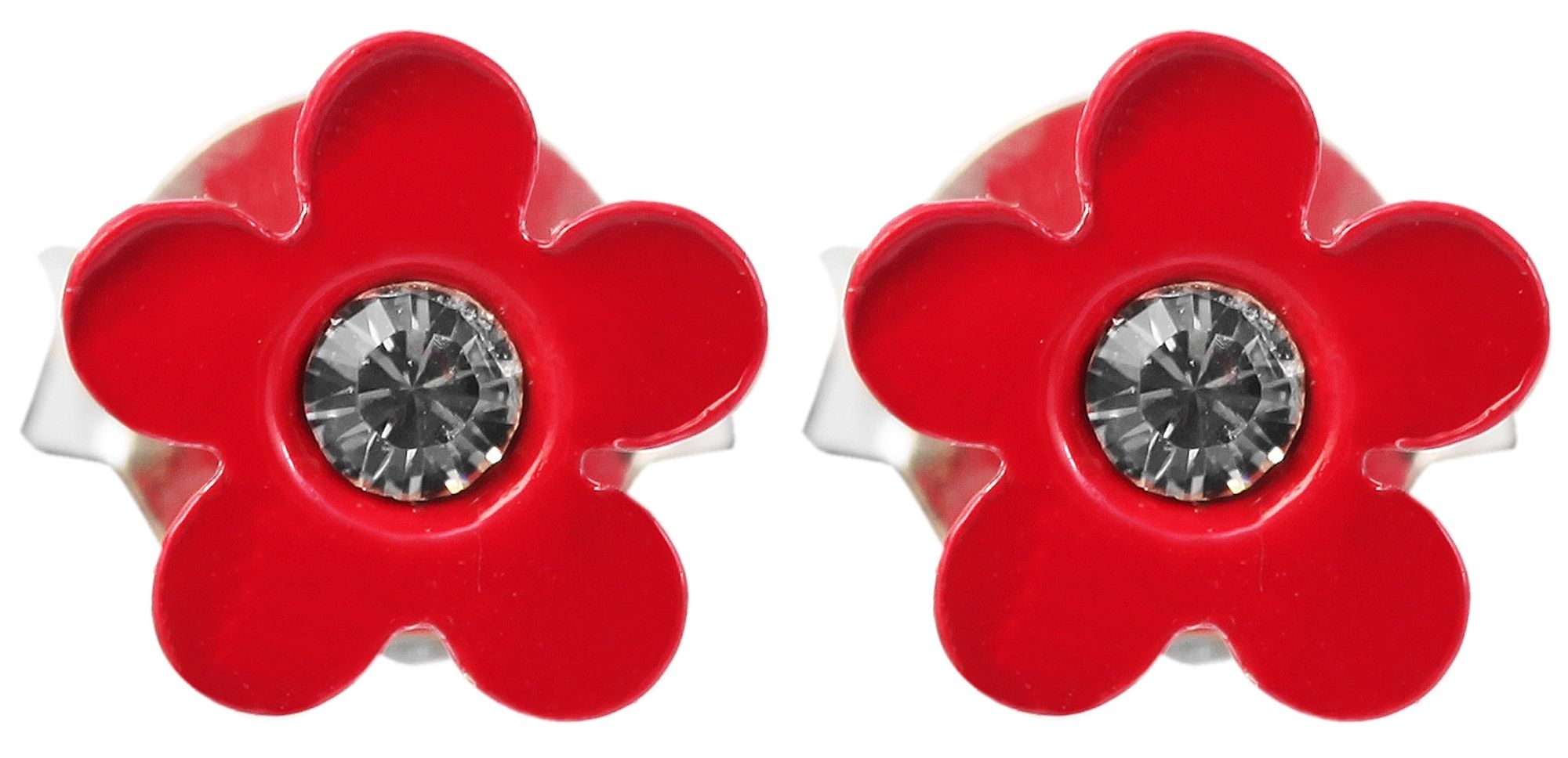 925/- Echt Silber Kinder Ohrstecker "Florette", Blume mit Similistein, rot