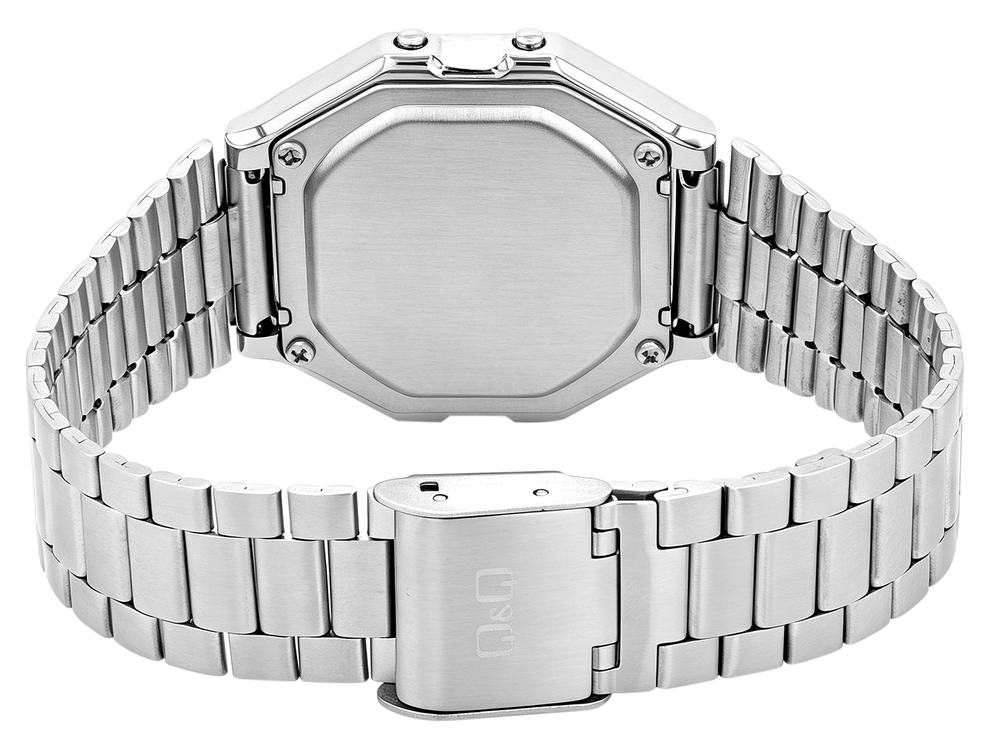 Q&Q LCD Digitaluhr für Herren-/ Jugendliche, Edelstahlband, silberfarben