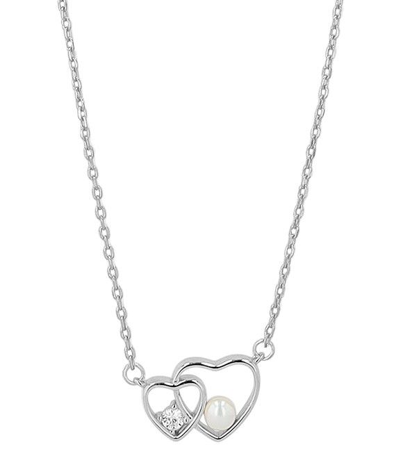 "Ando", 925/- Echt Silber Kette, Herz Anhänger, Süßwasserperle, silberfarben, rhodiniert