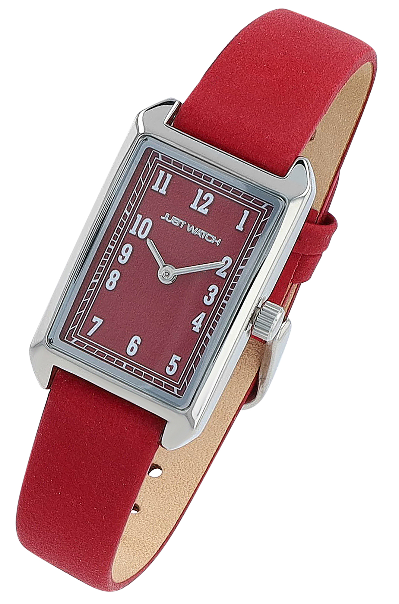 JUST WATCH Damenuhr "Mireya" mit Echtlederband, eckiges Design, rot/ silberfarben