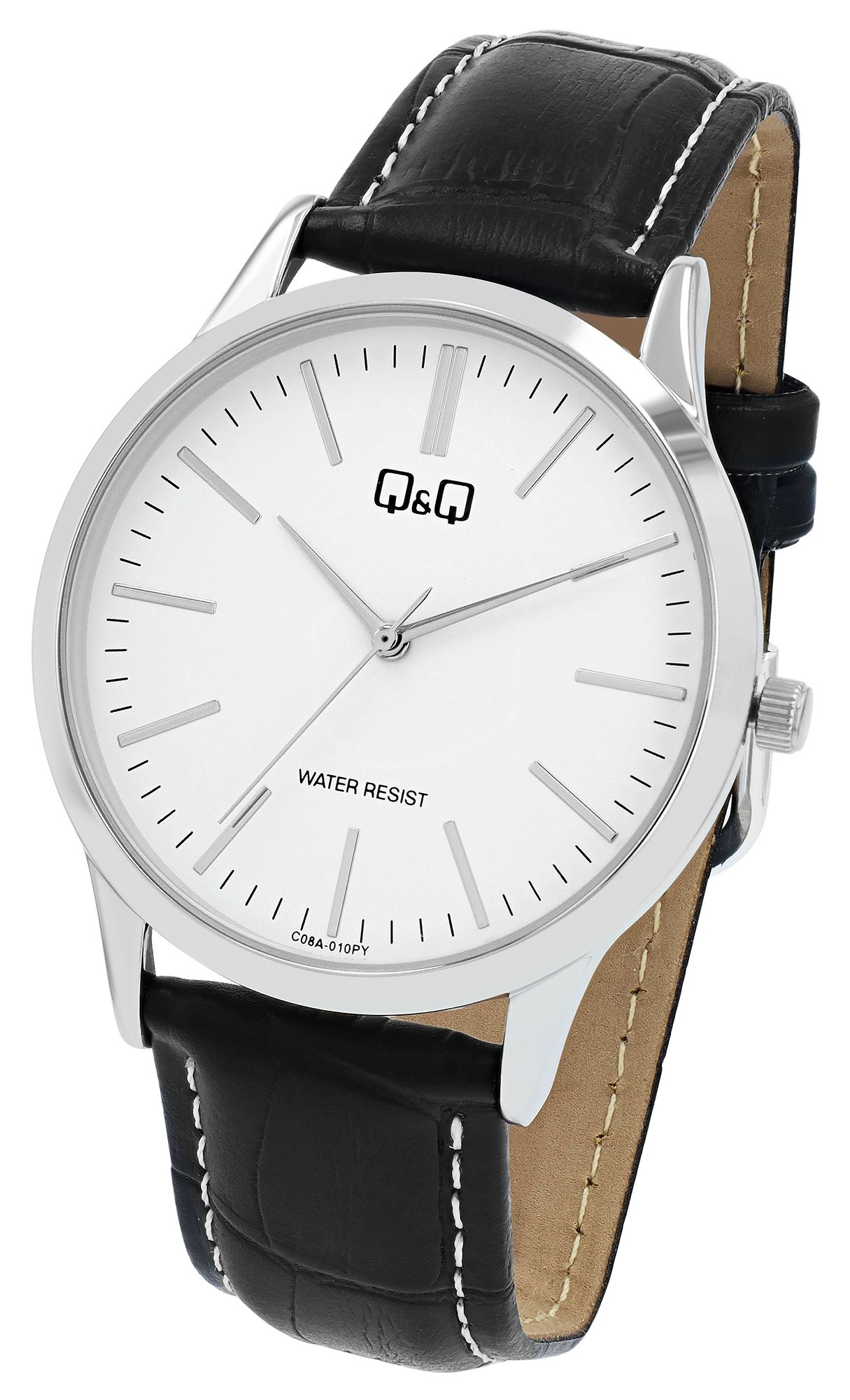 Q&Q Herrenuhr mit Lederimitationsarmband, schwarz/silberfarben 3 bar