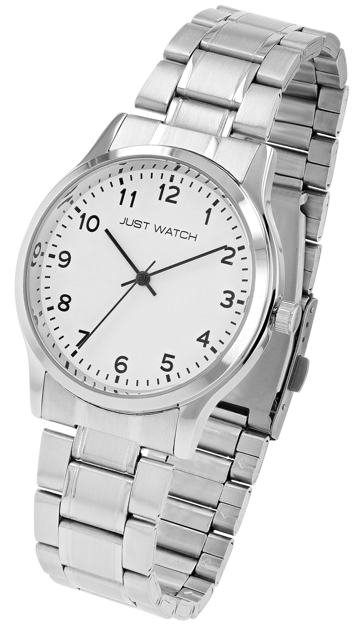 Just Watch "Valentin" Herrenuhr Ø 38,5mm mit Edelstahlband, silberfarben/ weiß