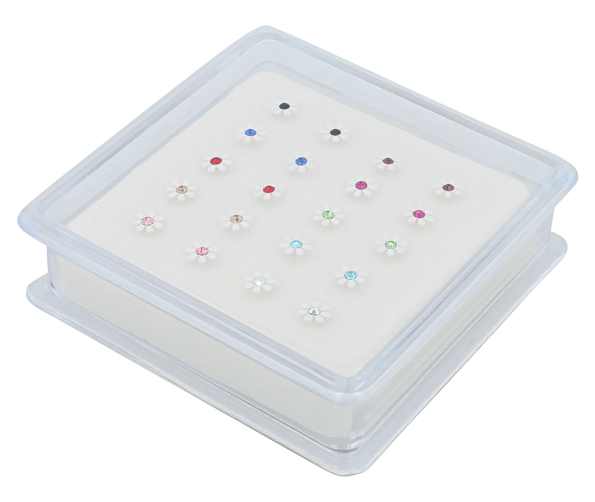 "Volimira" I-förmiger Nasenstecker/ Nasenpiercing , 925/- Echt Silber, rhodiniert, Blüte weiß/ bunt, VE-20 Stück
