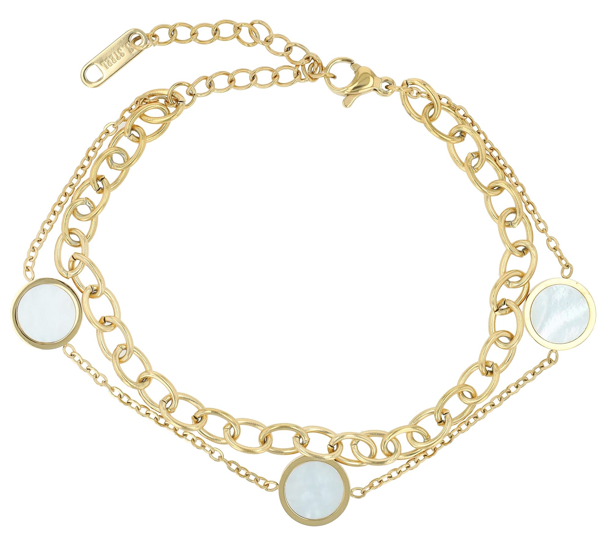 Akzent Armband "Dina", Edelstahl & Perlmutt, zweireihig, goldfarben