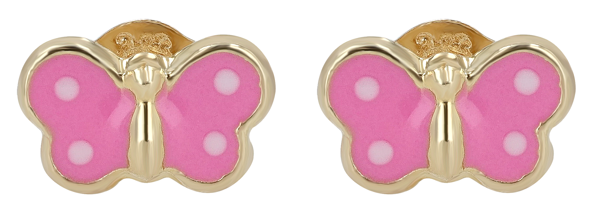 333/- Gold "Yara" Ohrstecker Schmetterling, Gelbgold, 8 Karat, Kinder, Gold mit pink/ weiß